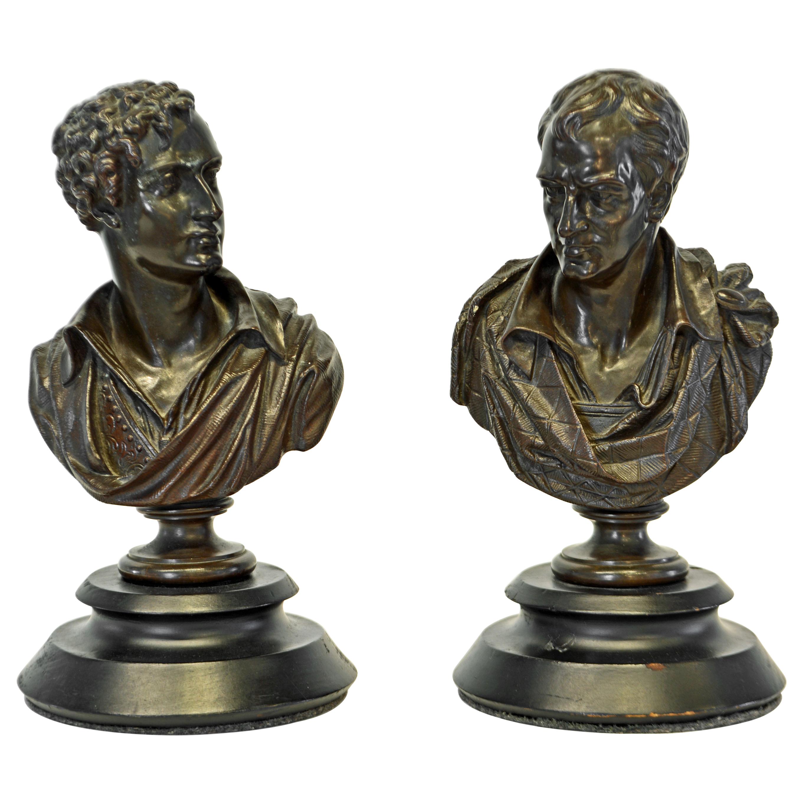Pair of Literary Bronze Busts of Lord Byron and Sir Walter Scott by E. Hiolle