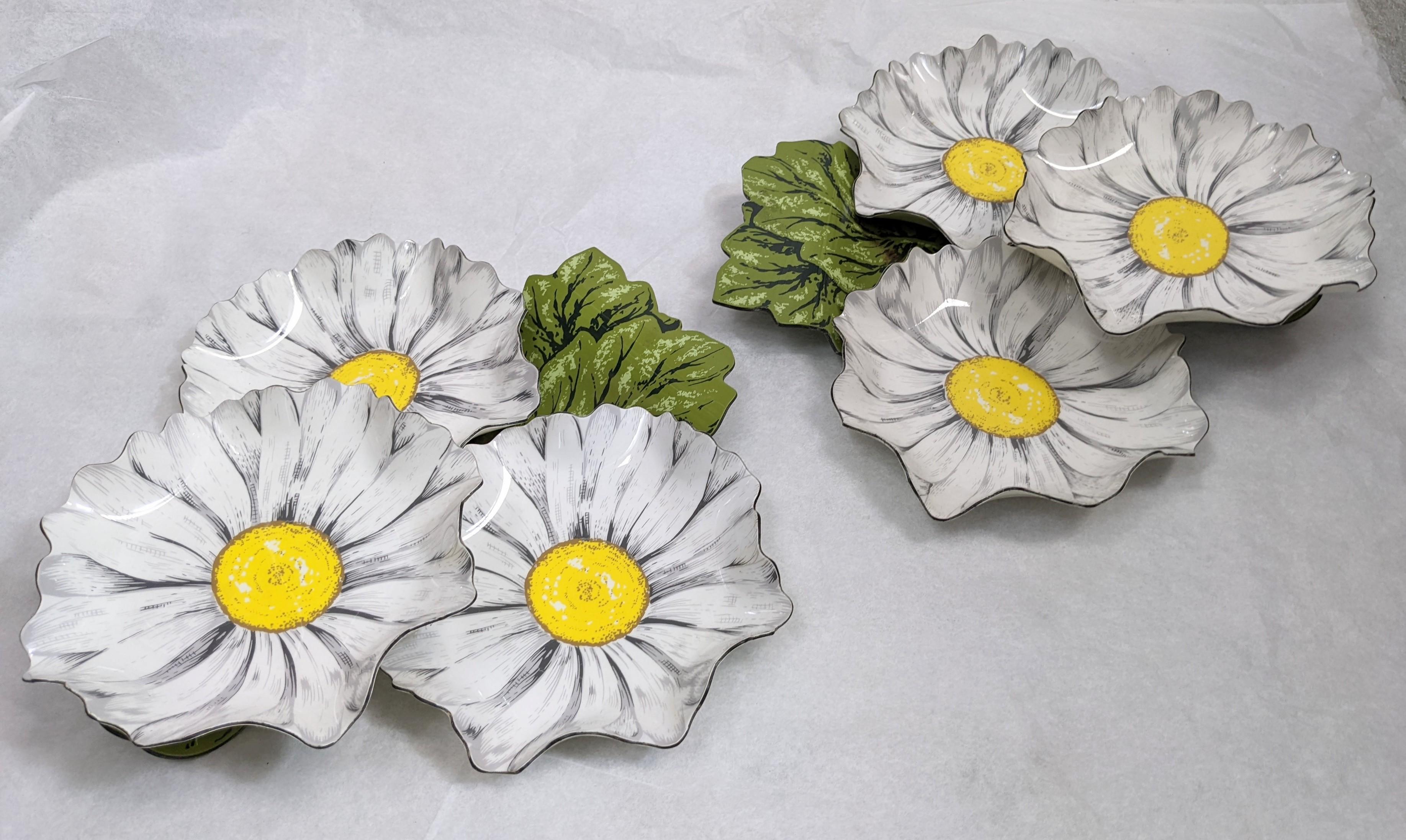 Mid-Century Modern Pair of Lithographed Lucite Daisy Servers 
