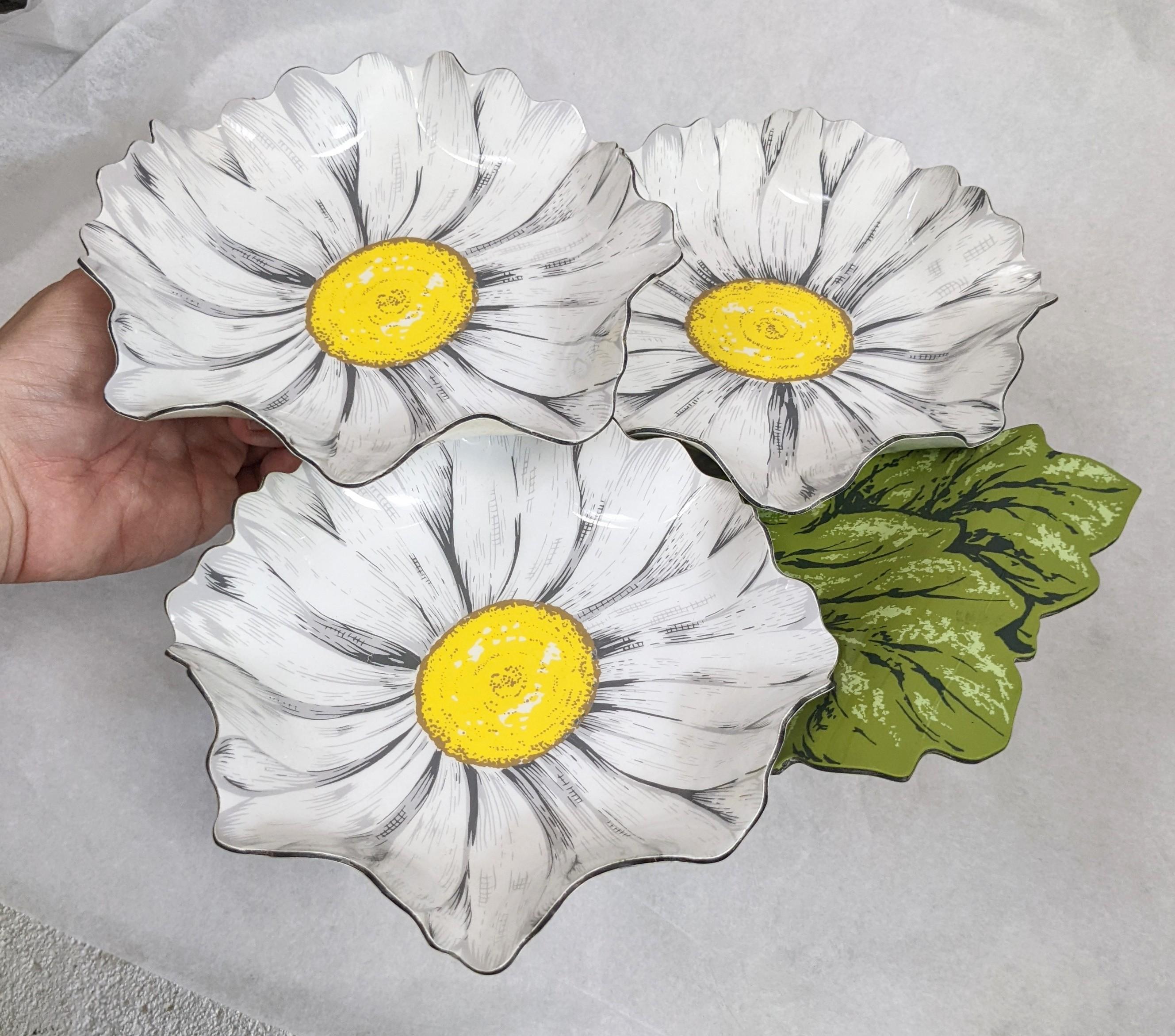 Mid-20th Century Pair of Lithographed Lucite Daisy Servers 