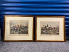 Paire de lithographies de scènes de chasse au renard gravées par J. Harris
