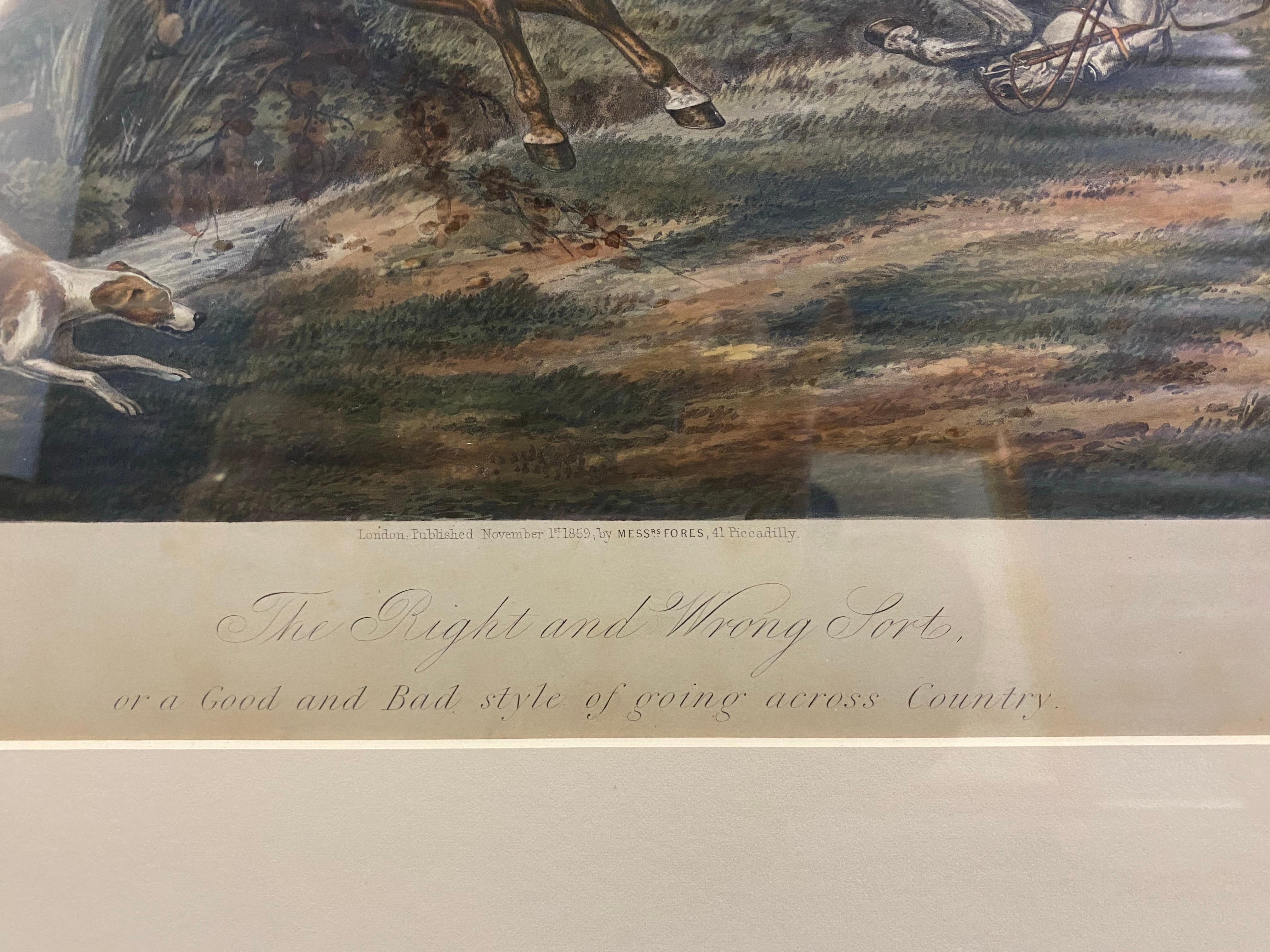 XIX secolo Coppia di litografie di scene di caccia alla volpe incise da J. Harris in vendita