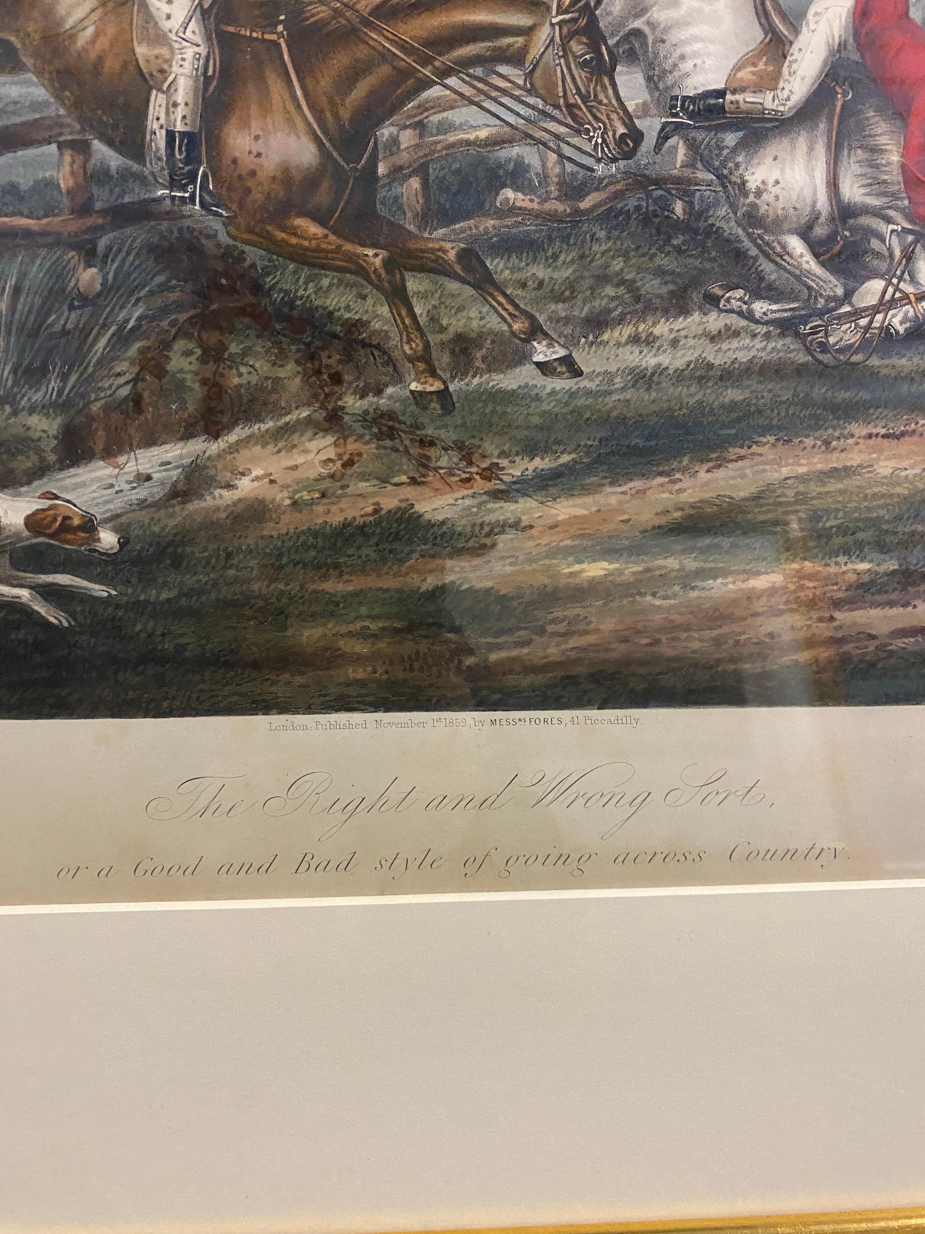 Legno Coppia di litografie di scene di caccia alla volpe incise da J. Harris in vendita