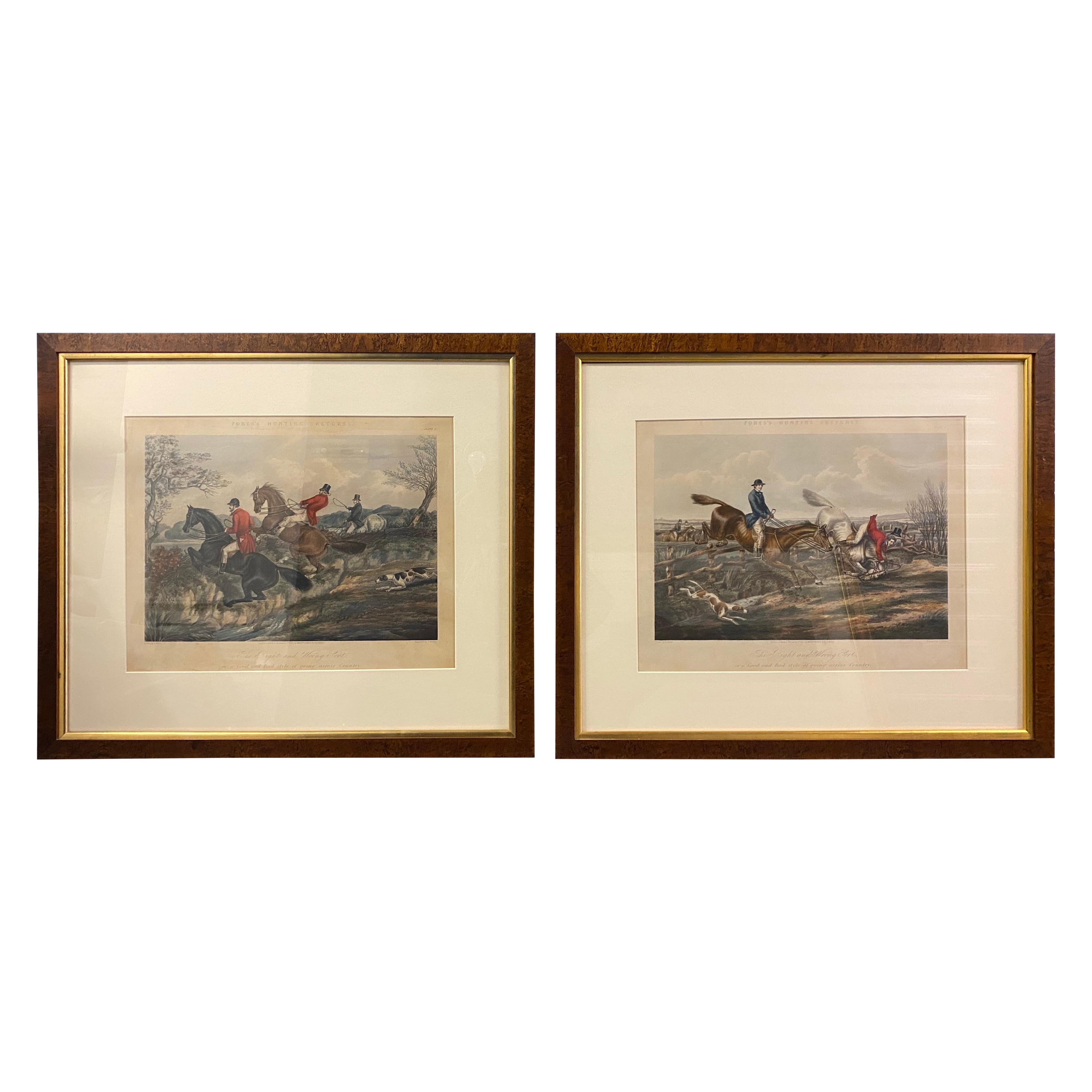 Ein Paar Lithographien von Stichen zur Fuchsjagd von J. Harris
