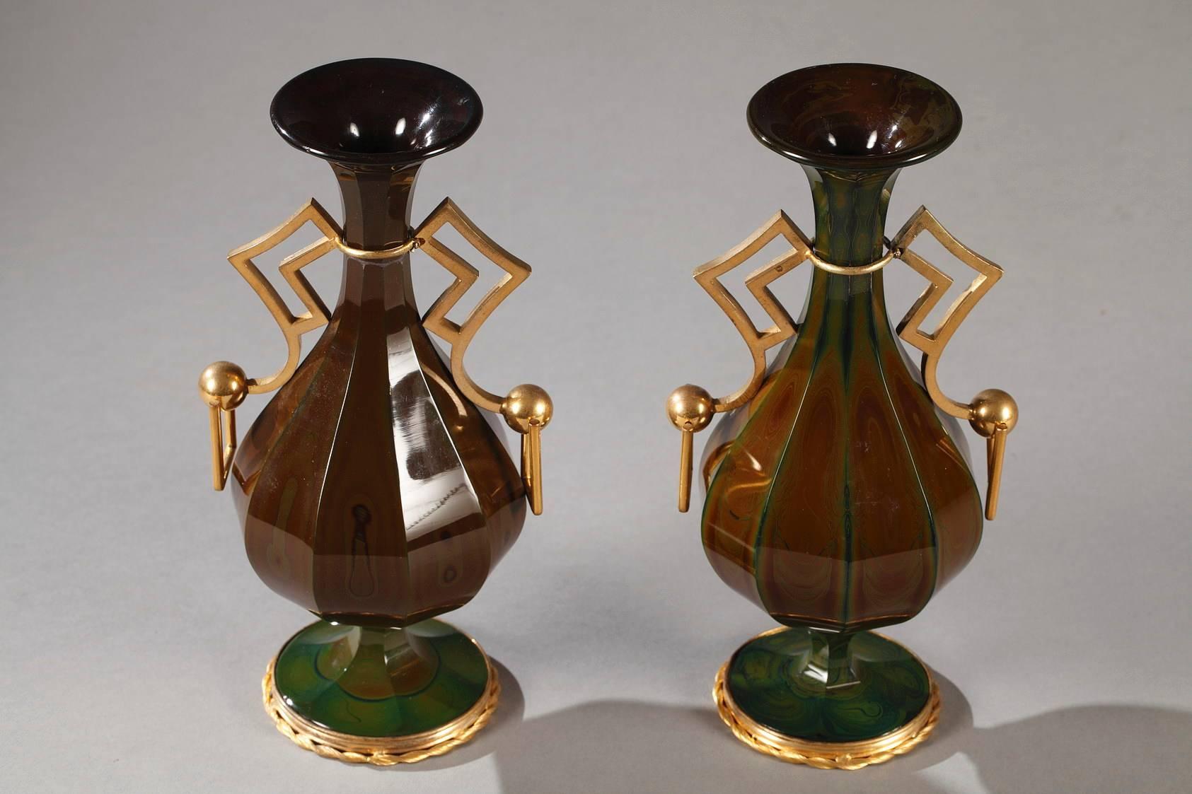 French Pair of Lithyalin Vases, Charles X Period For Sale