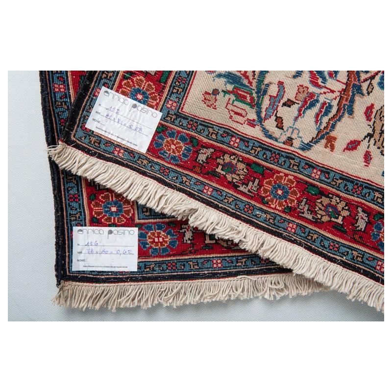 nr. 136-137 -  Rare pair of little square Indian carpets: elegant but so discret that they can be placed anywhere. even on two armchairs (backrest) or hanging or transformed into two stools.
On request I can prepare cushions.