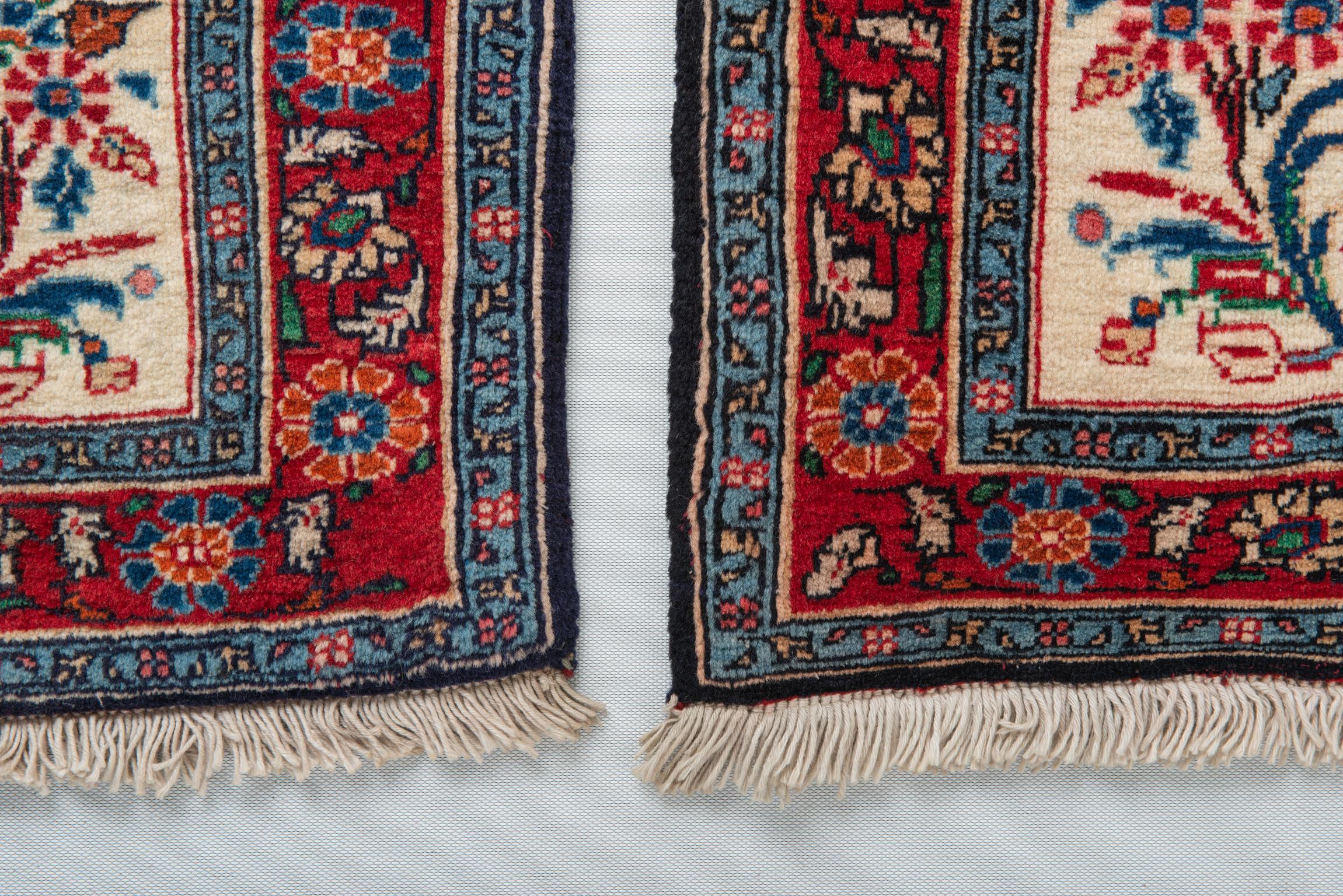 Wool Pair of Little Square Indian Carpets or Cushions For Sale
