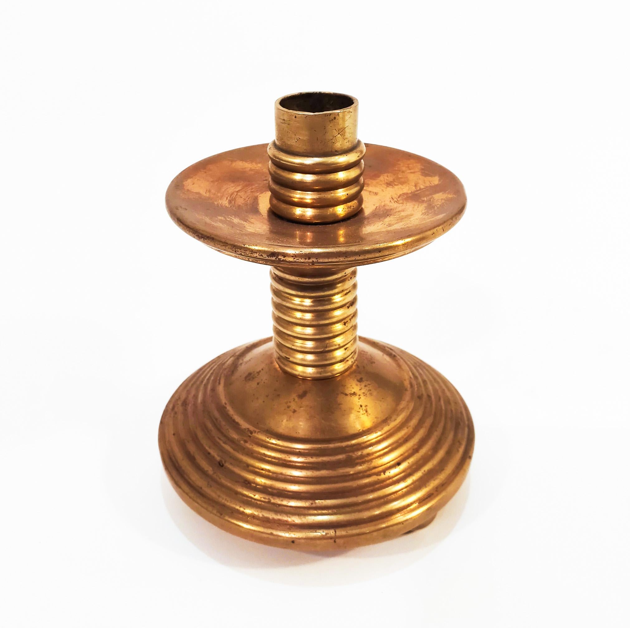 Brushed Pair of liturgical Art Déco candleholders, Spain, 1930s For Sale