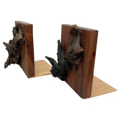 1970s Walnut Wood Bookends Live Edge Design