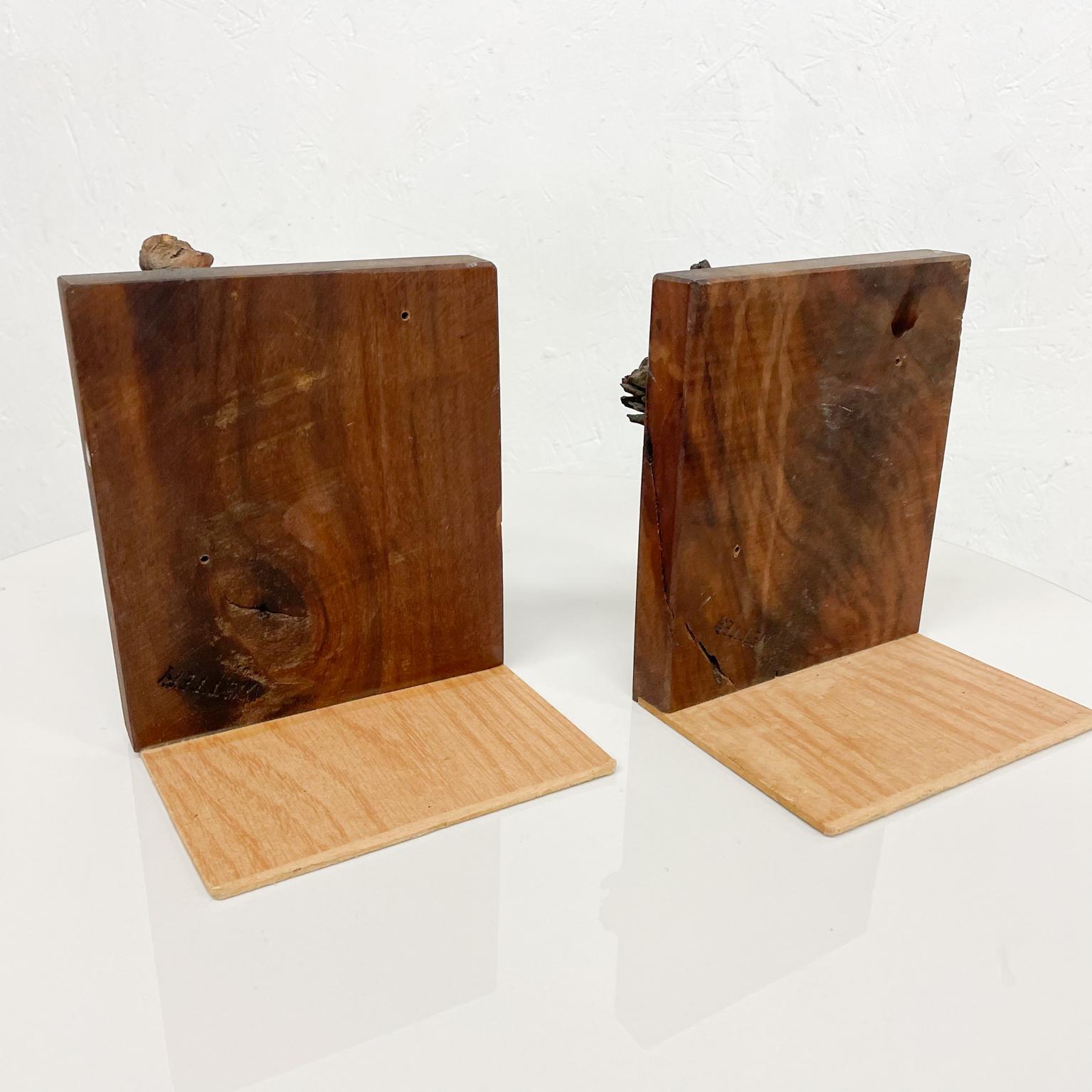 Late 20th Century Pair of Bookends Walnut Wood Live Edge Design Organic Form 1970s For Sale