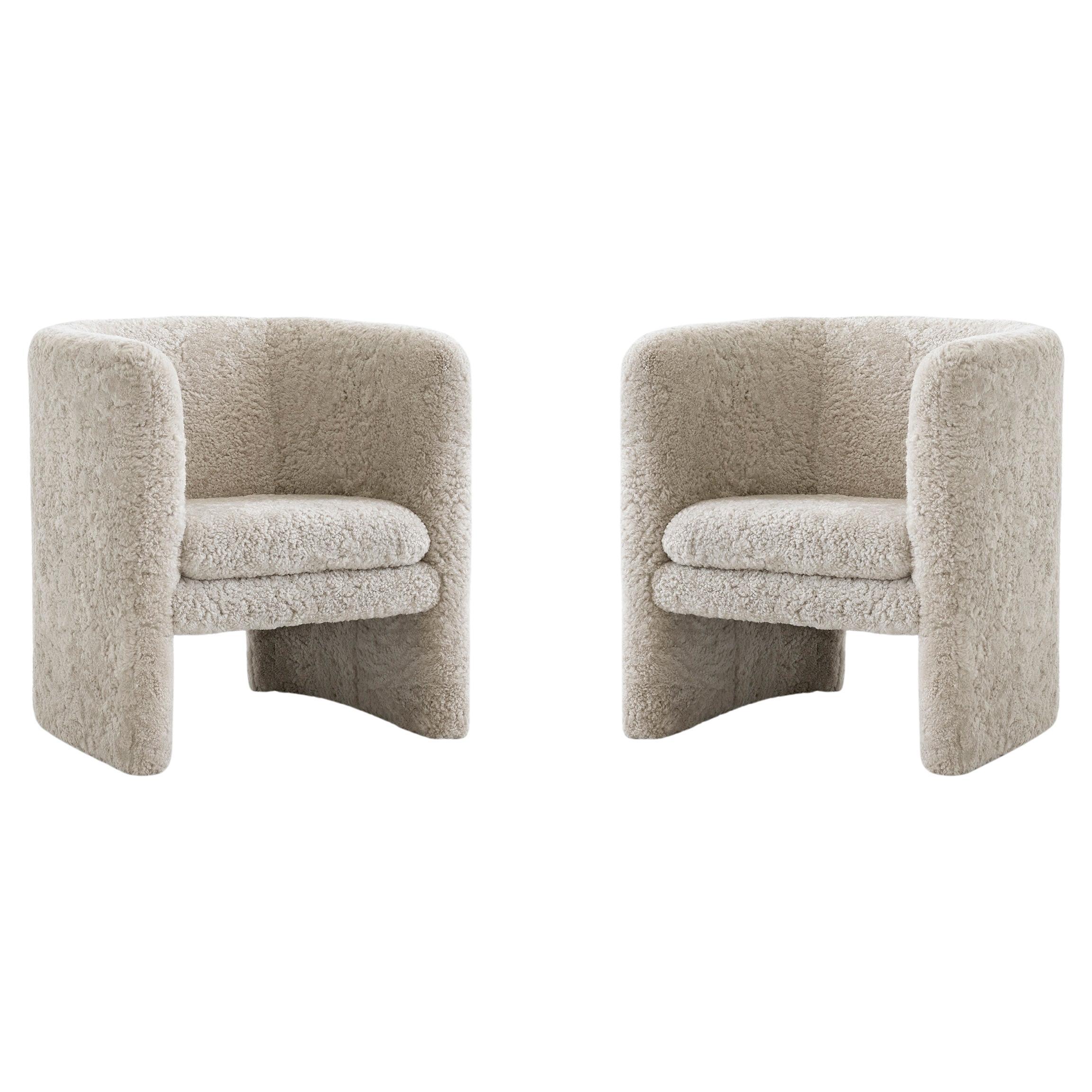 Pair of Loafer Lounge Chairs by Space Copenhagen in Sheepskin Upholstery