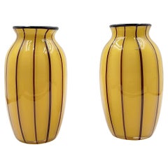 Pair of Loetz Art Nouveau Vases in Amber Glass with Appliquéd Threads
