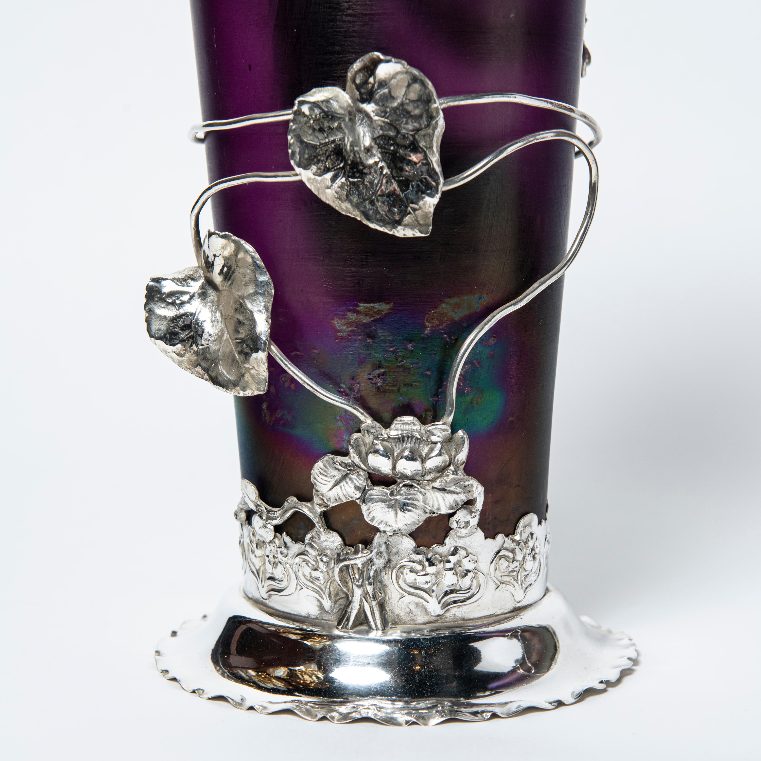 Pair of Loetz glass and silver plate vases. Austria, circa 1900. 1