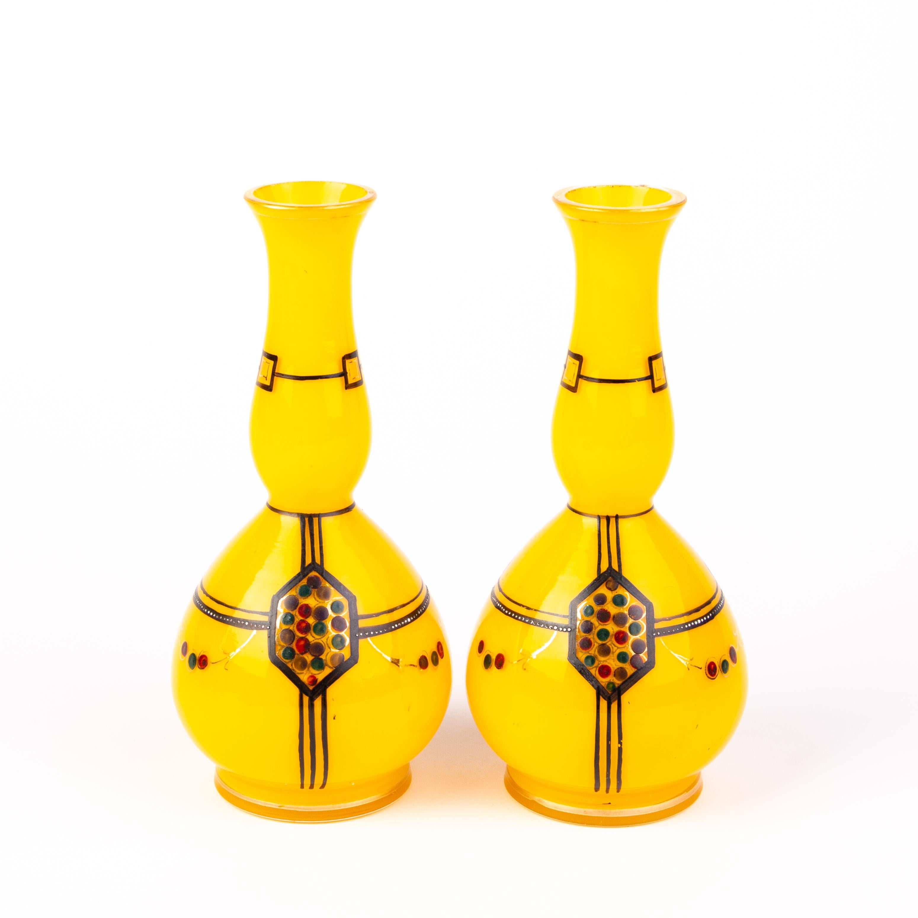 Pair of Loetz Style Tango Glass Bohemian Art Nouveau Baluster Gourd Vases In Good Condition For Sale In Nottingham, GB