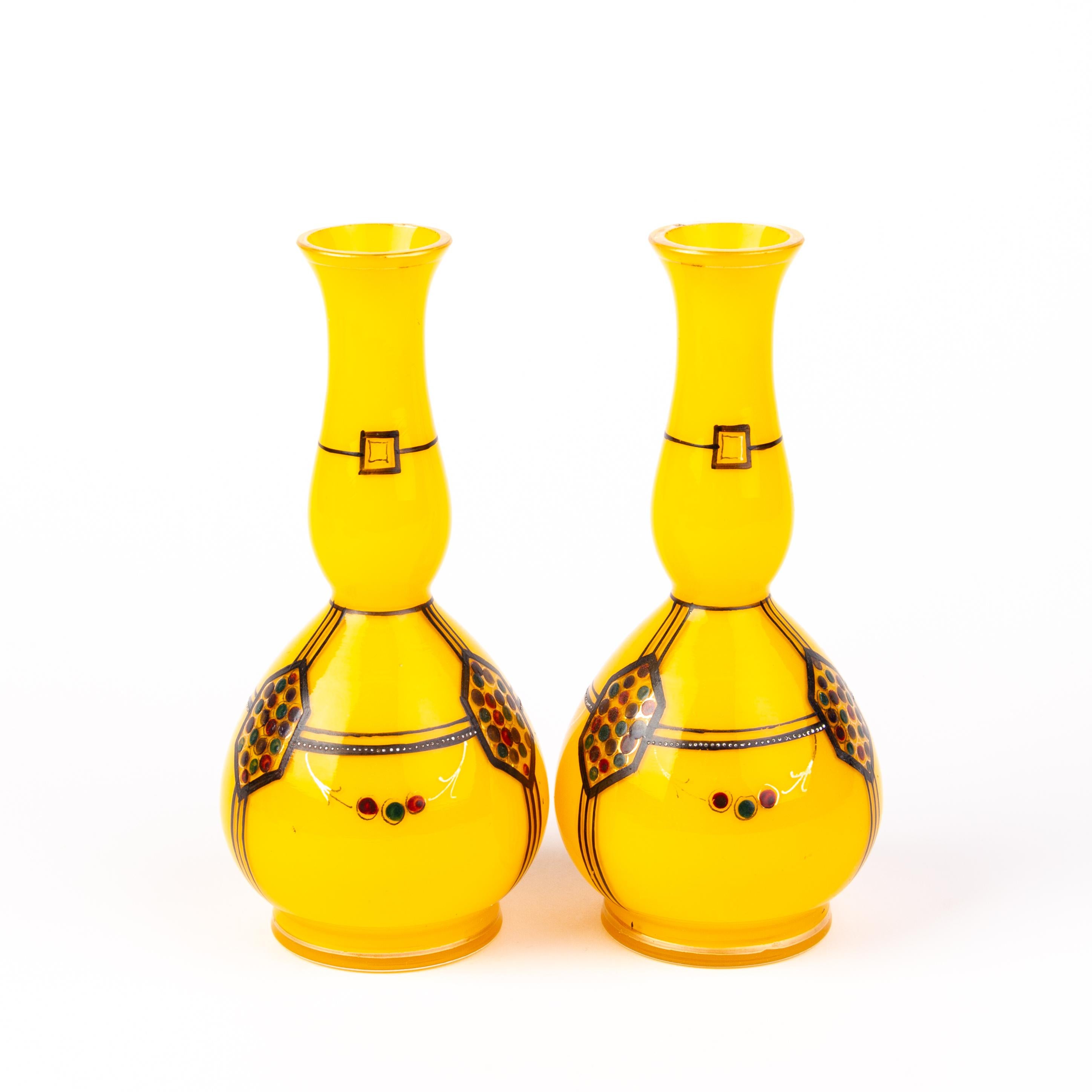 20th Century Pair of Loetz Style Tango Glass Bohemian Art Nouveau Baluster Gourd Vases For Sale
