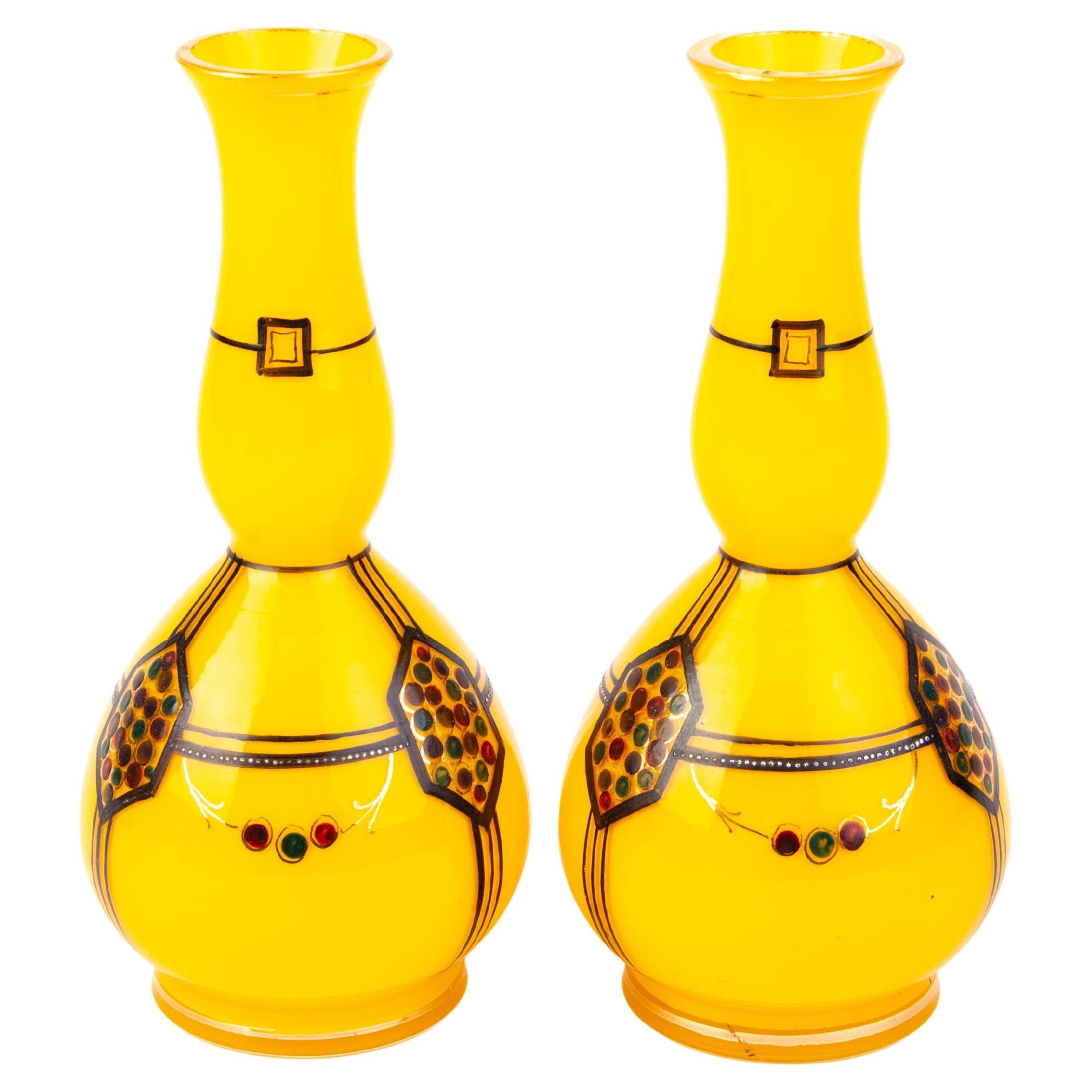 Pair of Loetz Style Tango Glass Bohemian Art Nouveau Baluster Gourd Vases For Sale