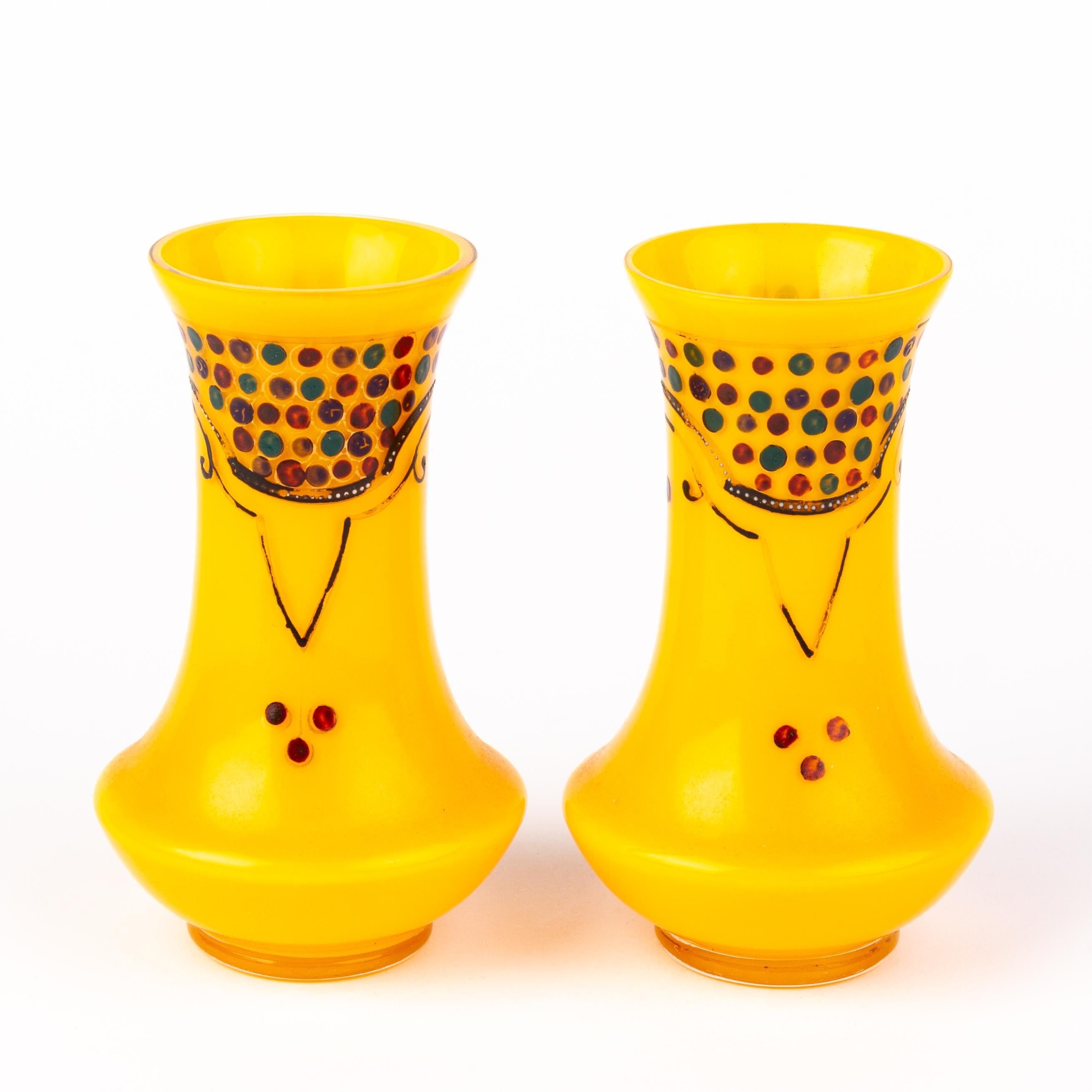Pair of Loetz Style Tango Glass Bohemian Art Nouveau Vases For Sale