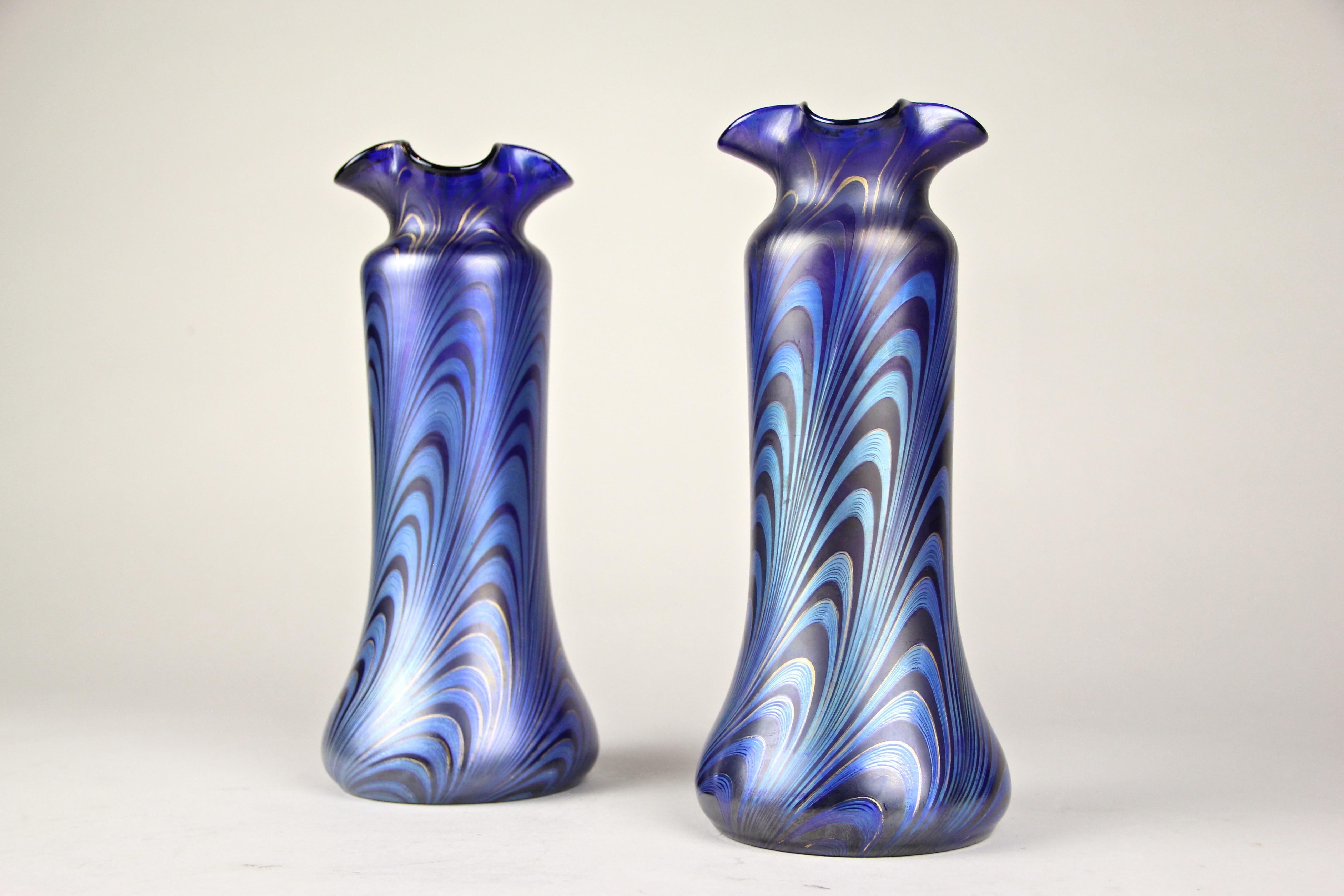 19th Century Pair of Loetz Witwe Glass Vases Phaenomen Genre 7624, Bohemia, circa 1898