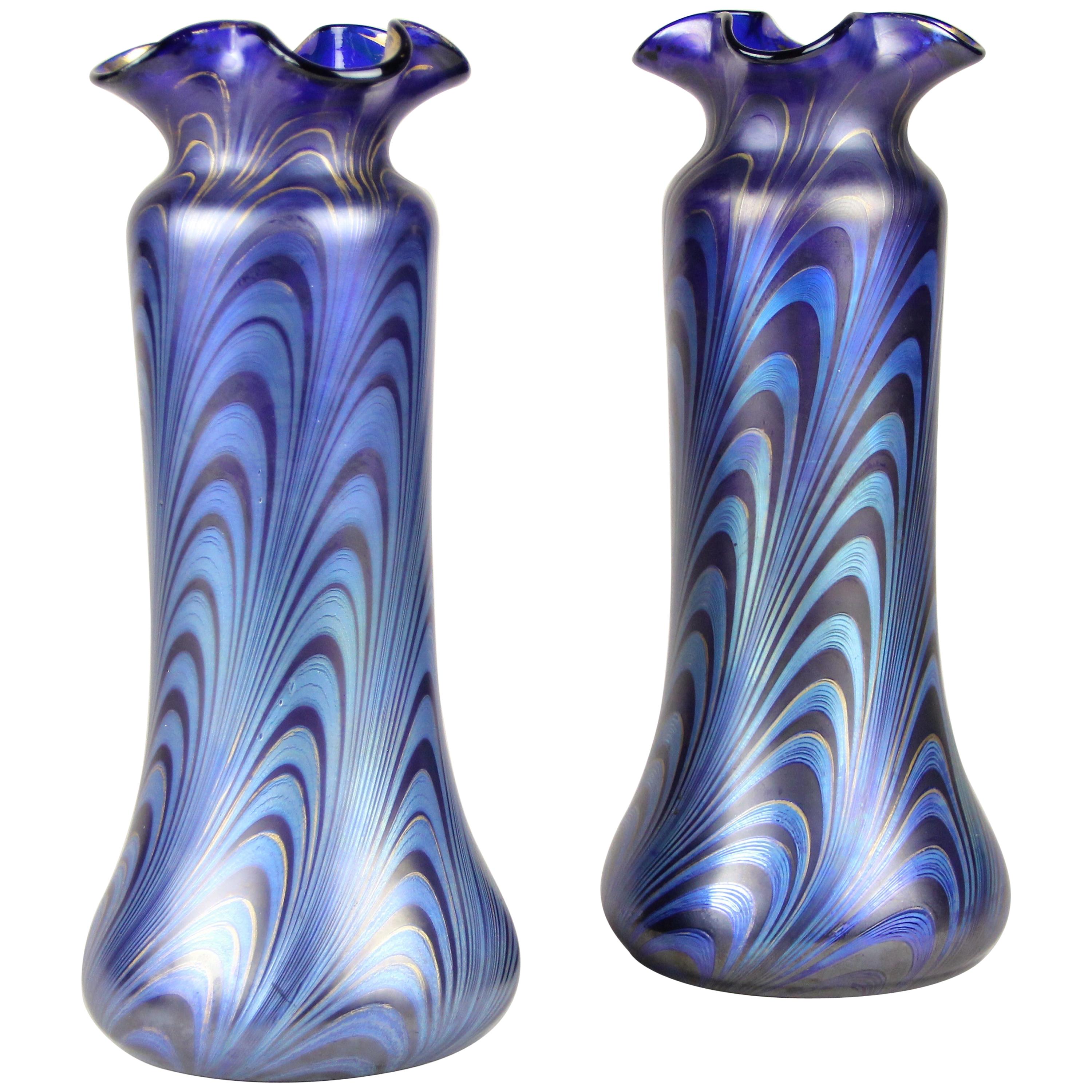 Pair of Loetz Witwe Glass Vases Phaenomen Genre 7624, Bohemia, circa 1898