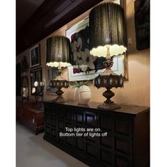 Pair of Loevsky and Loevsky Embossed Brass Metal Jeweled Hollywood Regency Lamps