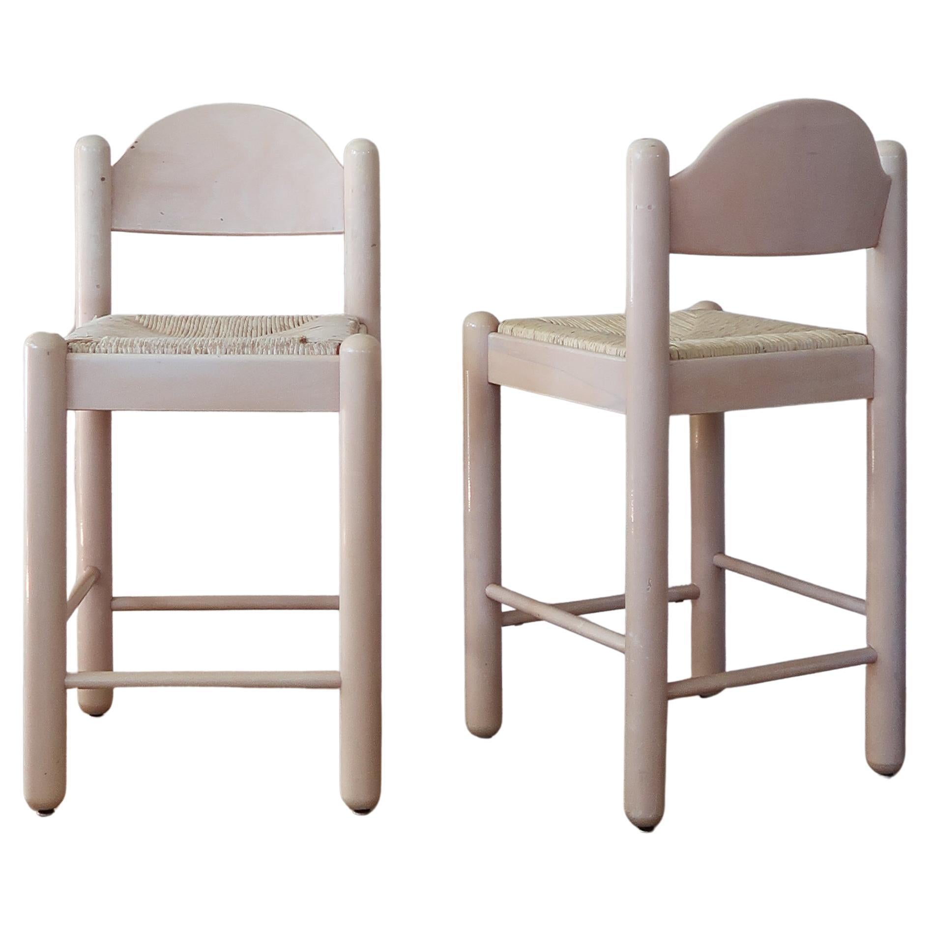 Paire de tabourets de comptoir à siège en jonc Loewenstein en vente