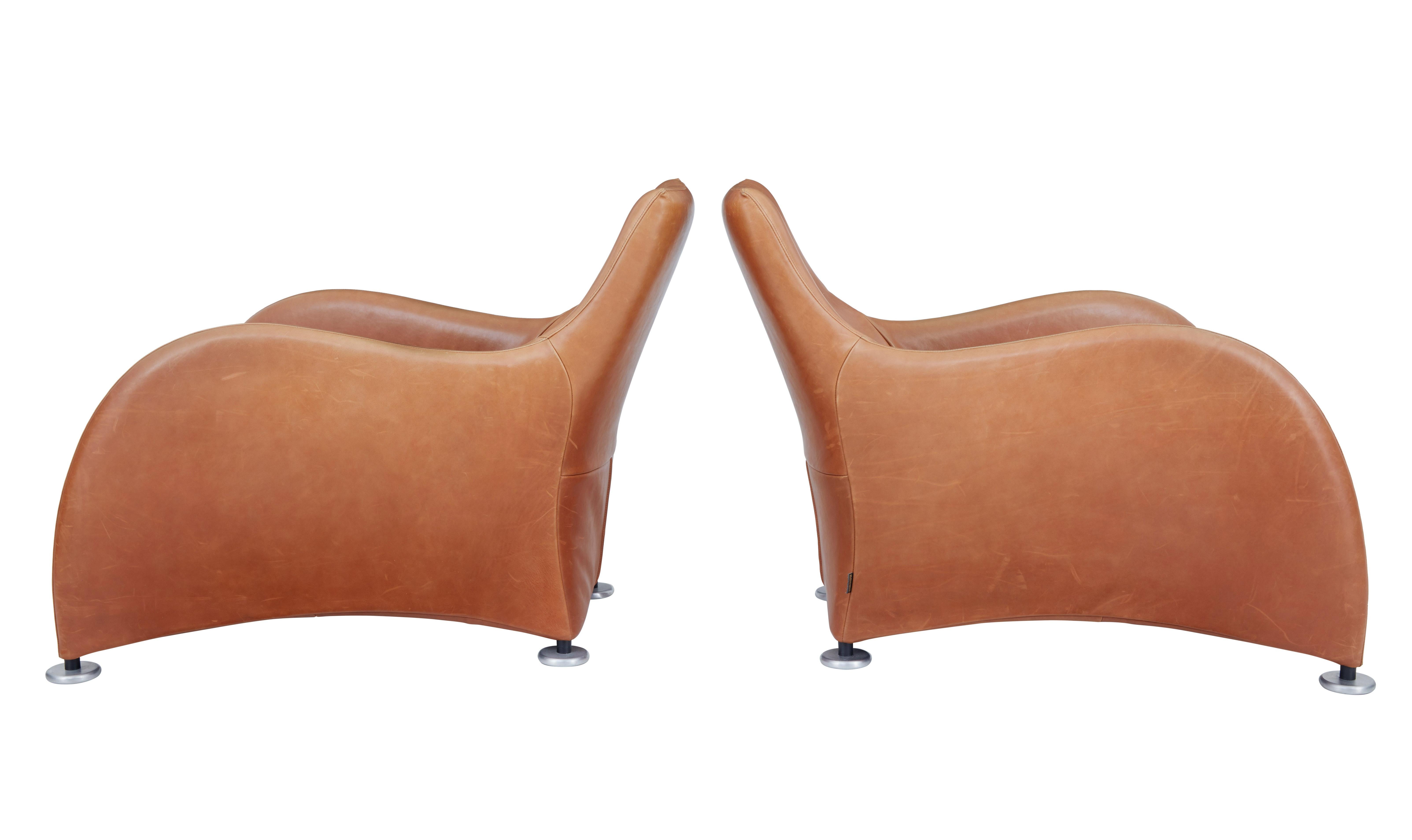 Modern Pair of Loge Leather Armchairs and Stools by Gerard Van Der Berg