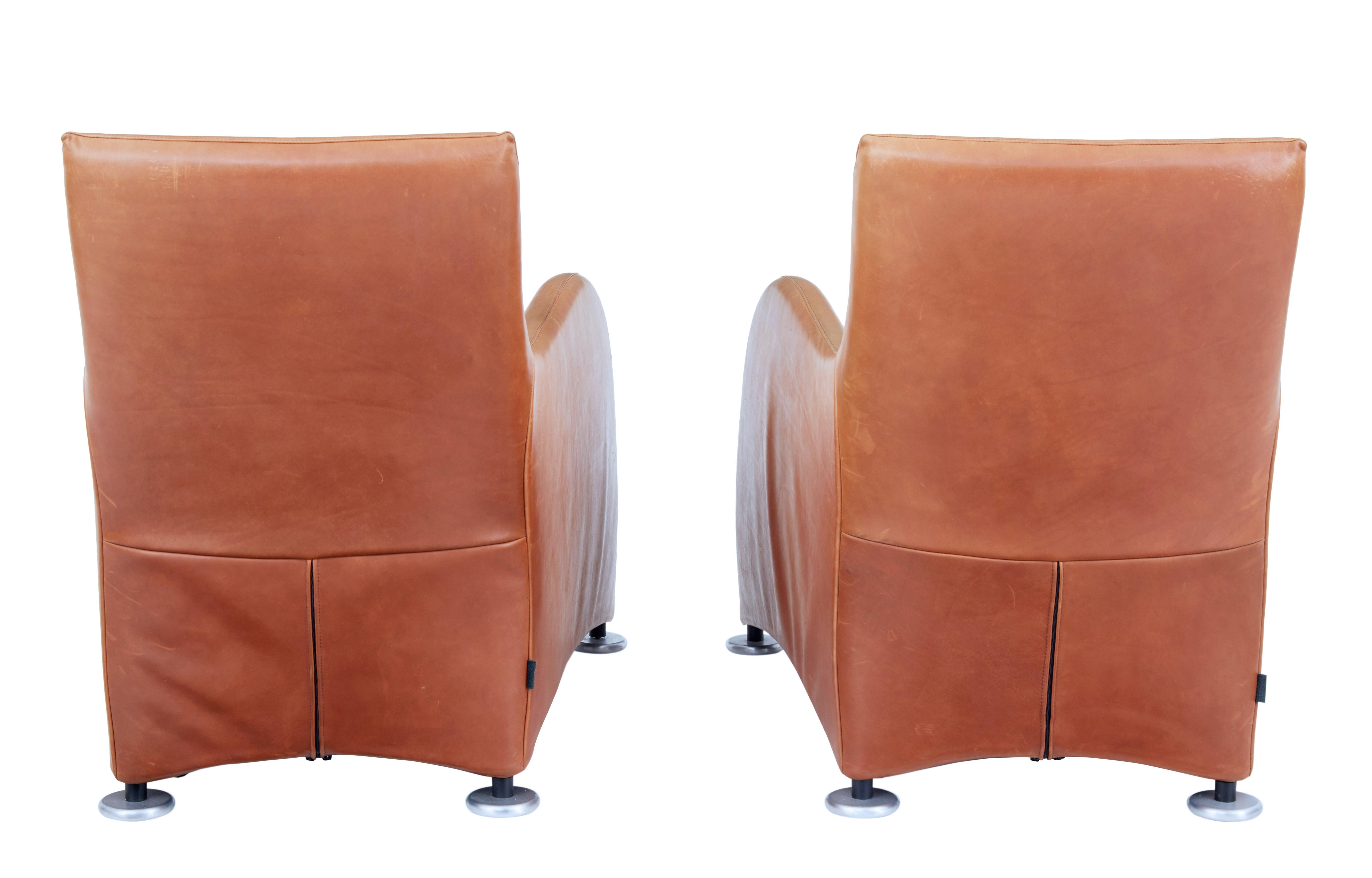 Hand-Crafted Pair of Loge Leather Armchairs and Stools by Gerard Van Der Berg