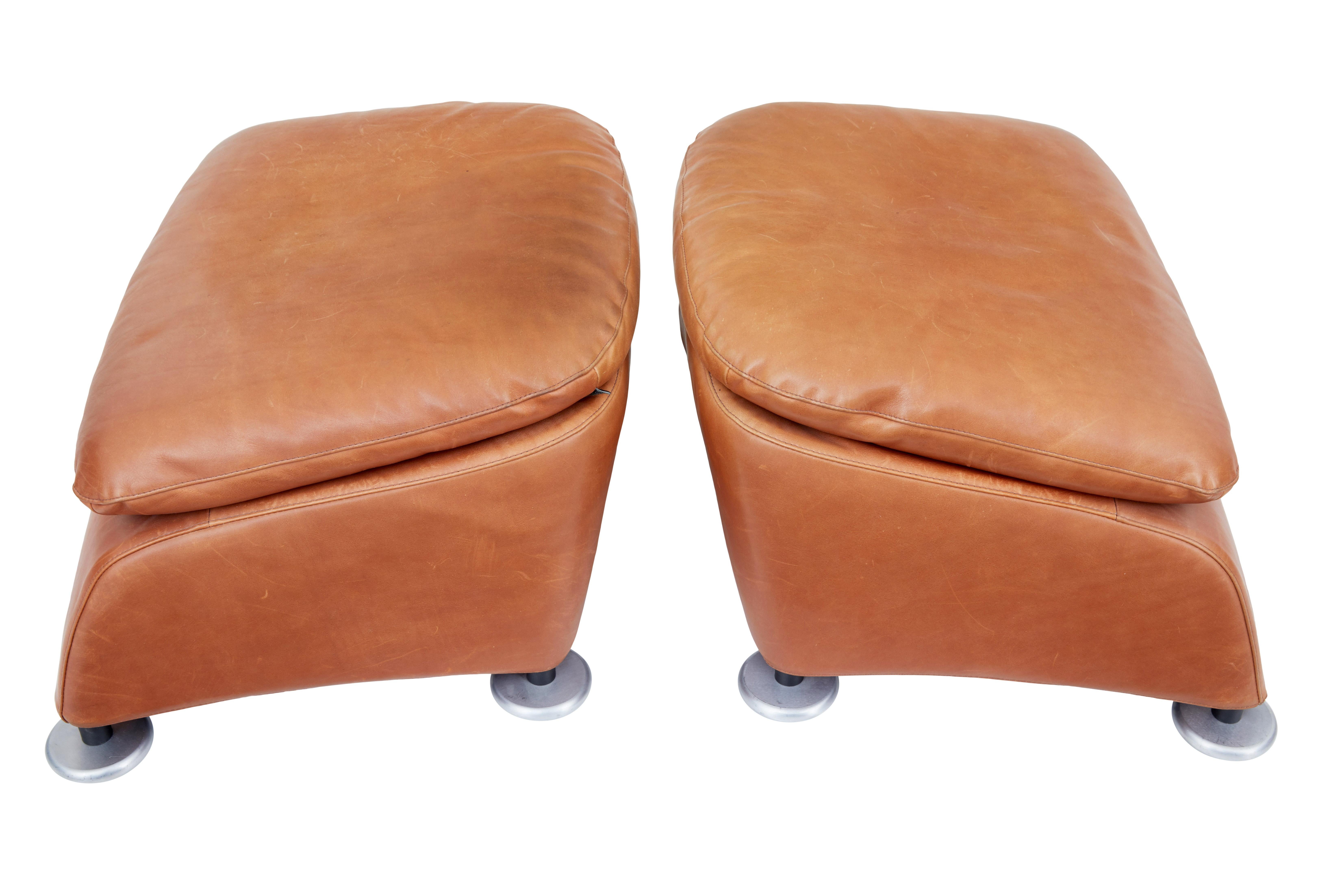 Pair of Loge Leather Armchairs and Stools by Gerard Van Der Berg 1