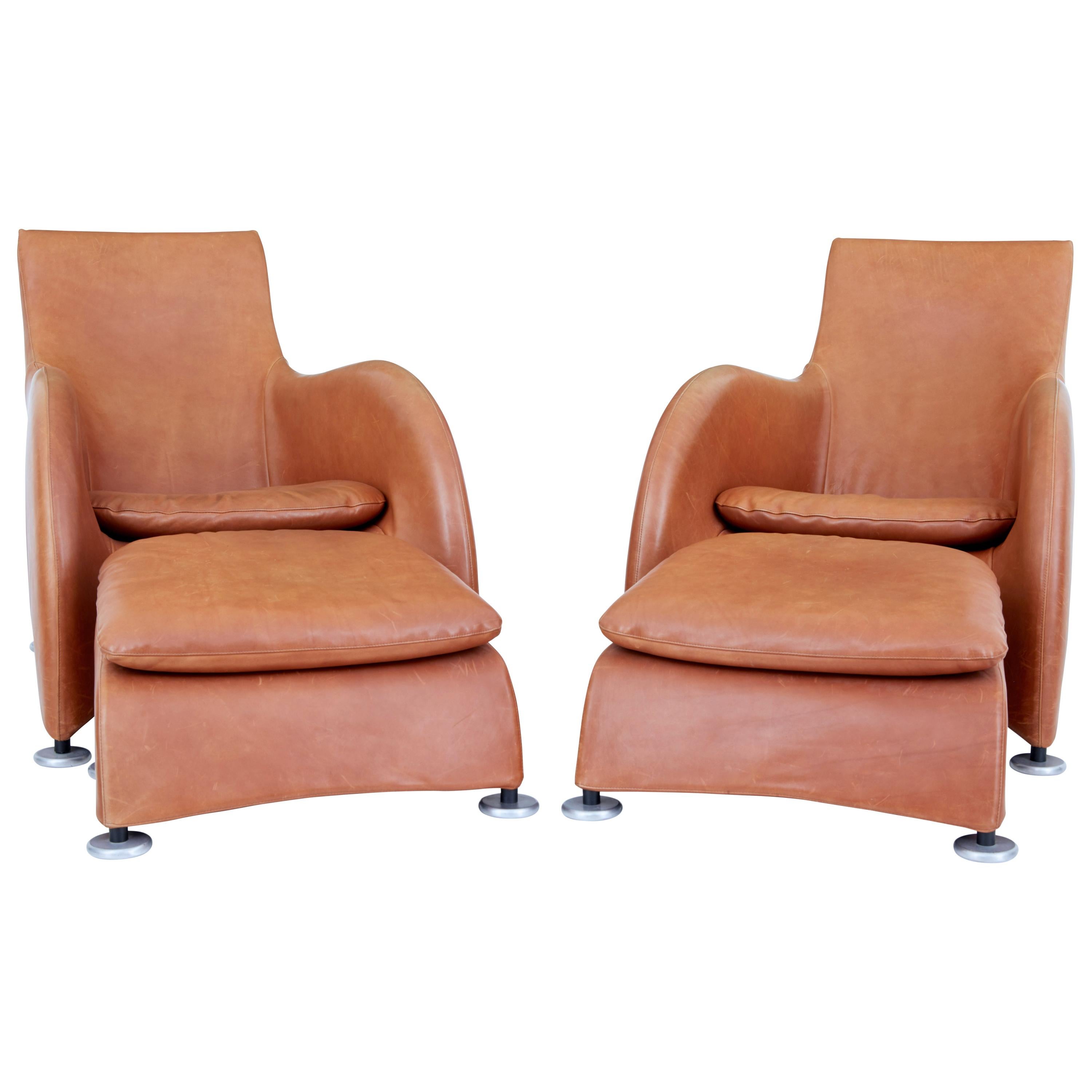 Pair of Loge Leather Armchairs and Stools by Gerard Van Der Berg