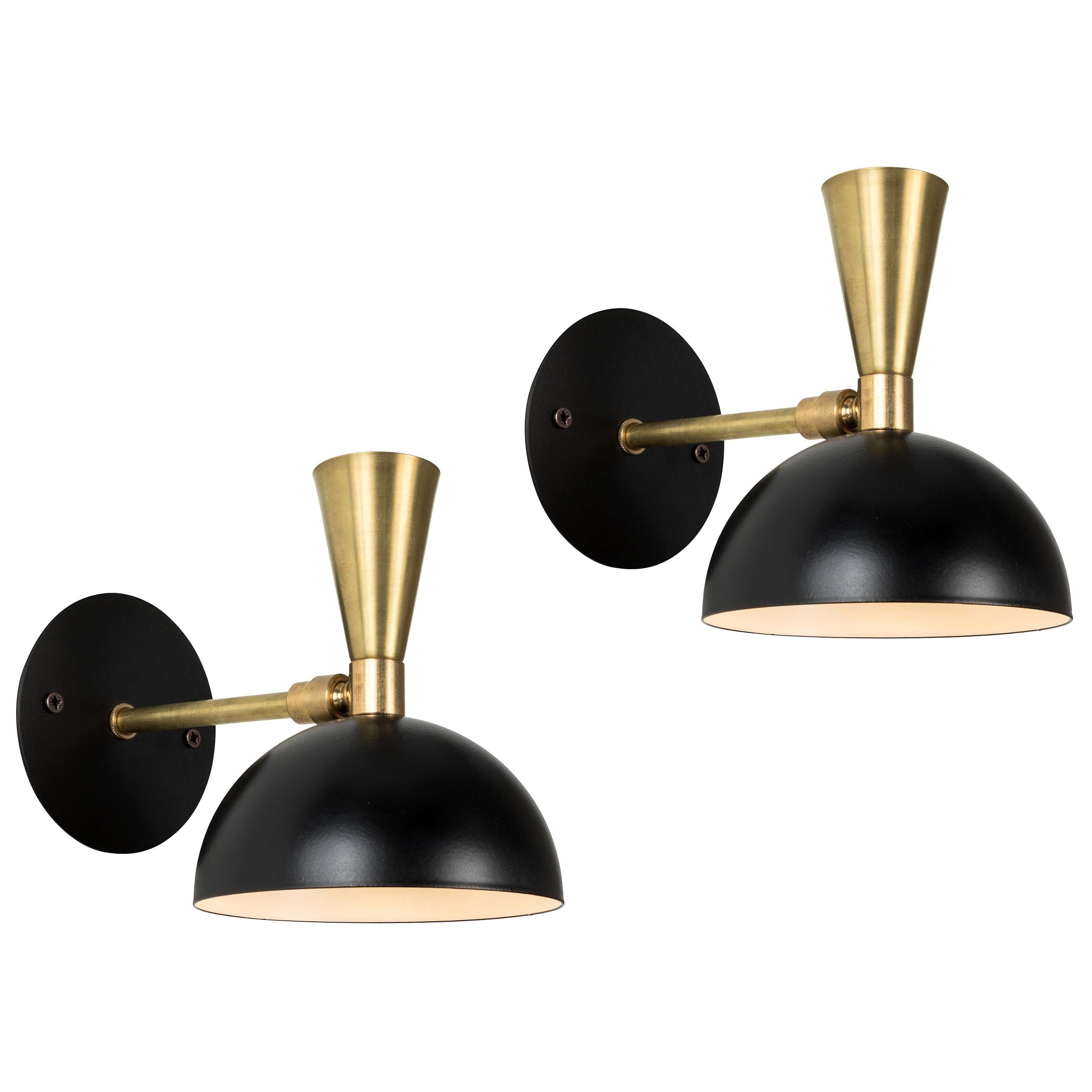 Pair of 'Lola' Brass and Metal Adjustable Sconces