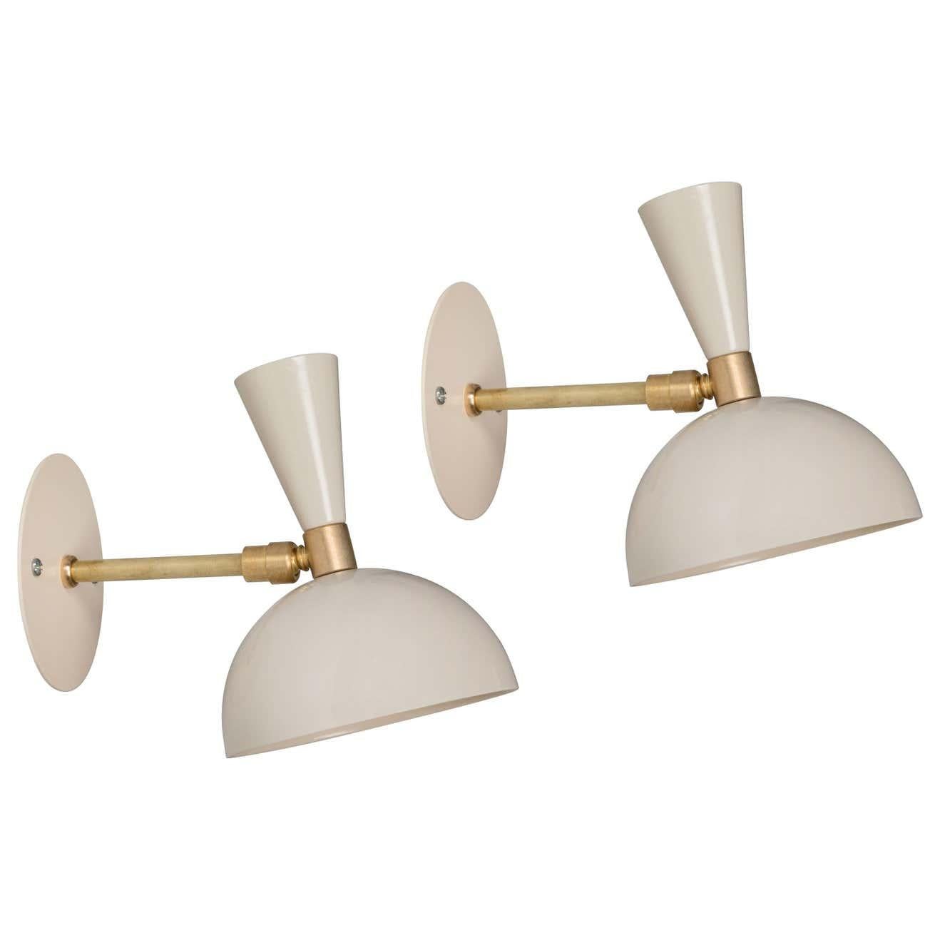Pair of 'Lola' Brass and Metal Adjustable Sconces in White For Sale 7