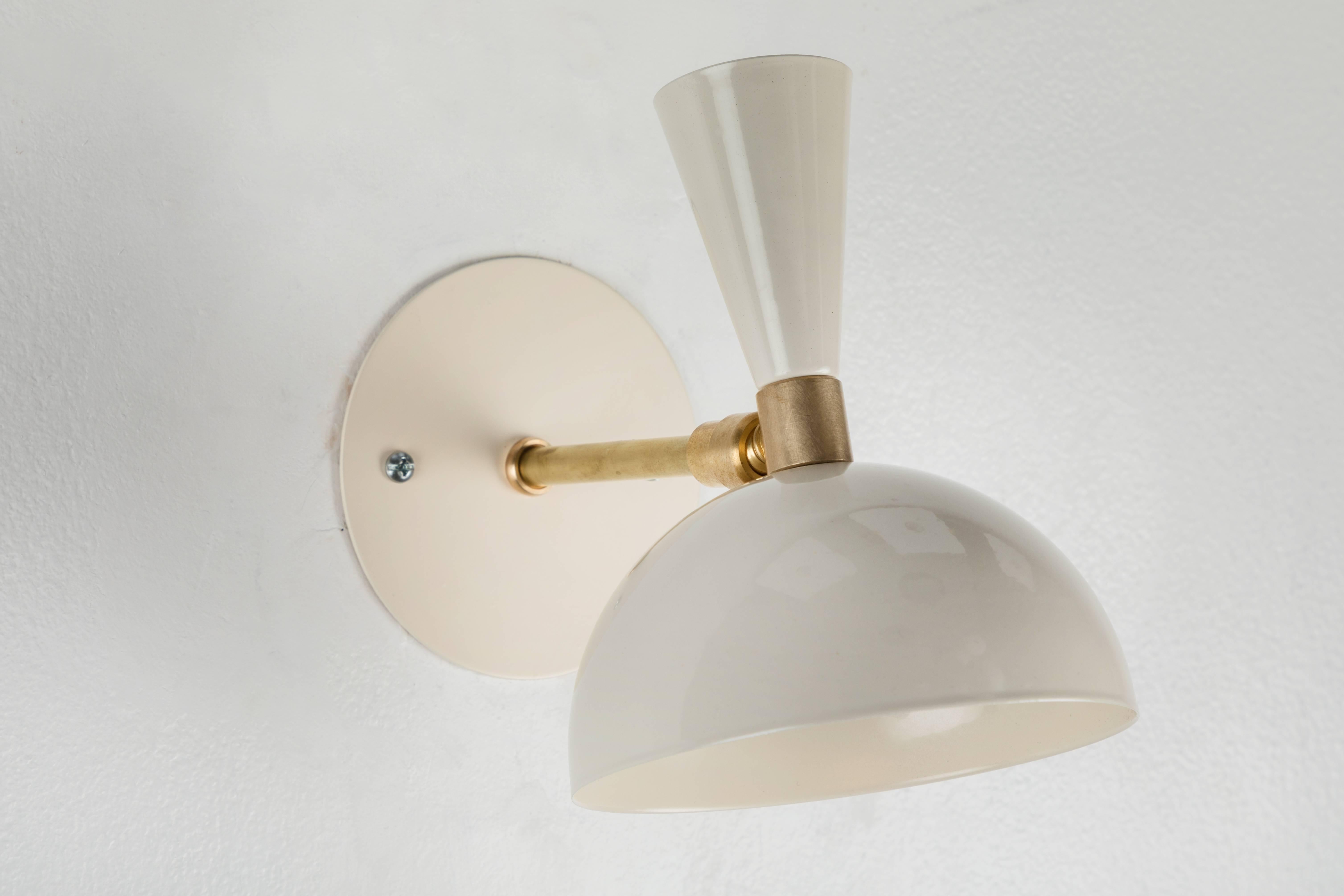 Mid-Century Modern Pair of 'Lola' Brass and Metal Adjustable Sconces in Ivory  For Sale