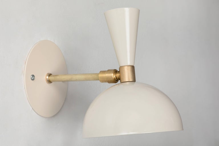 American Pair of 'Lola' Brass and Metal Adjustable Sconces in Ivory  For Sale