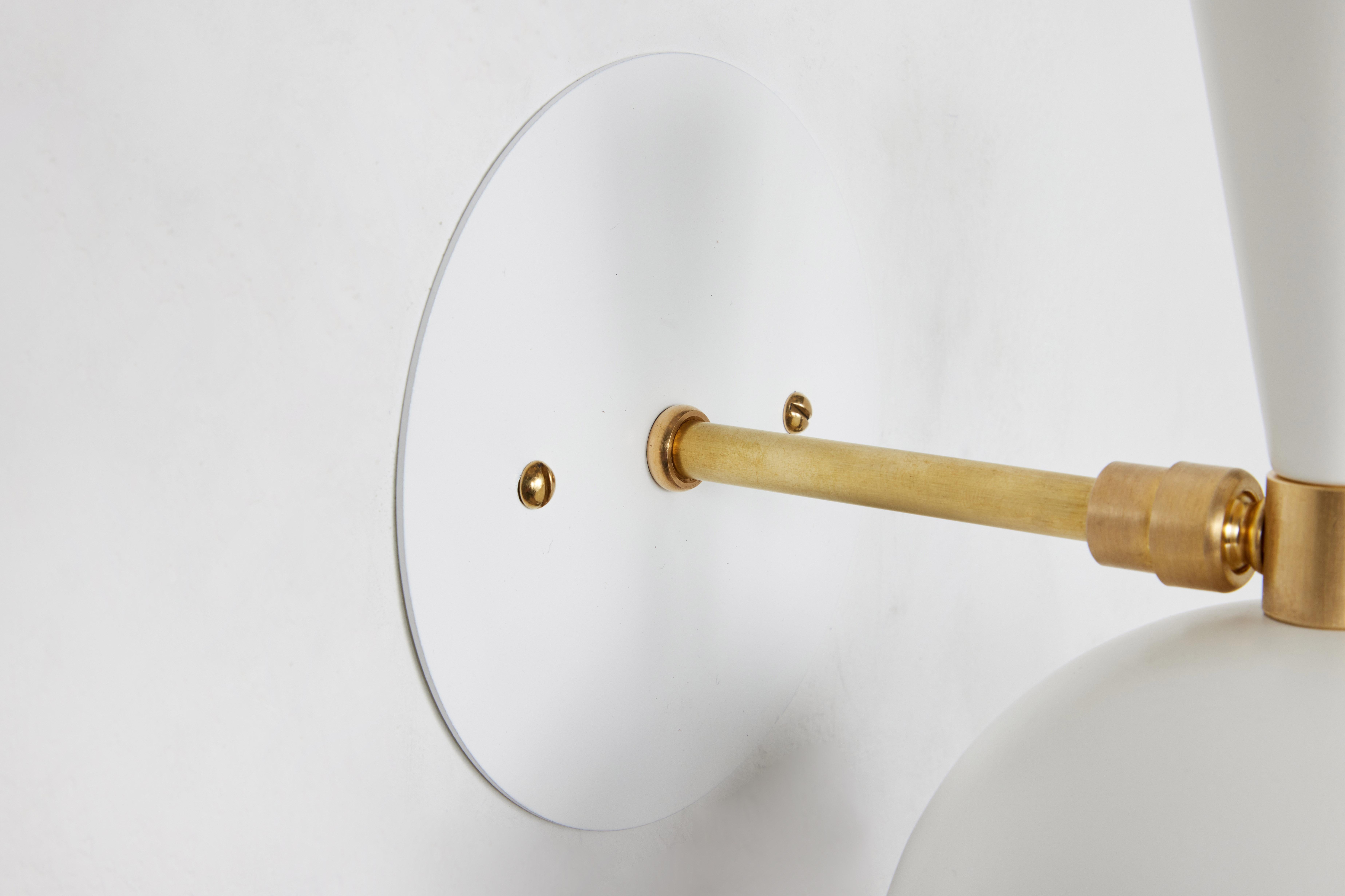 American Pair of 'Lola' Brass and Metal Adjustable Sconces in White For Sale