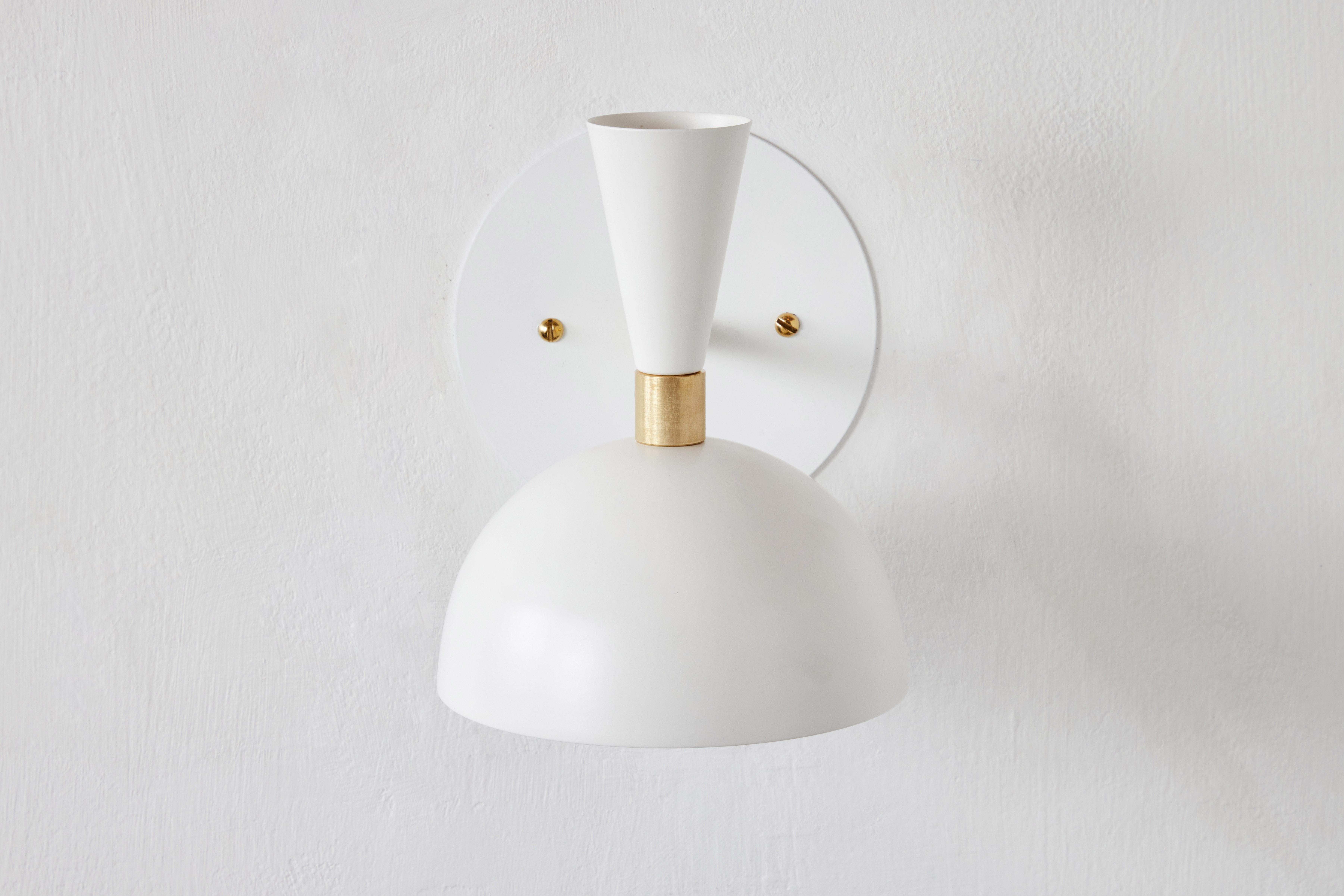 Pair of 'Lola' Brass and Metal Adjustable Sconces in White For Sale 1