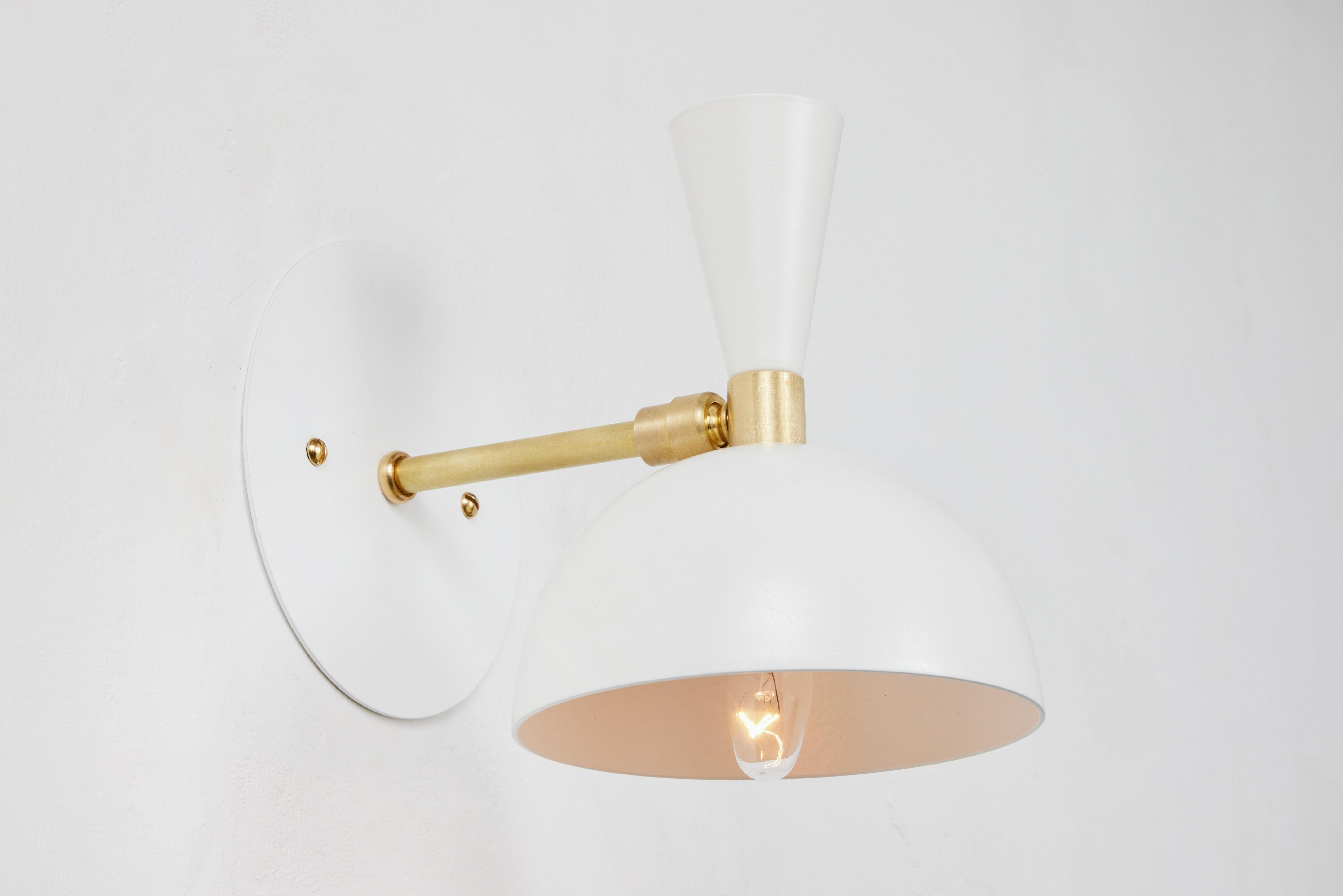 Pair of 'Lola' Brass and Metal Adjustable Sconces in White For Sale 3