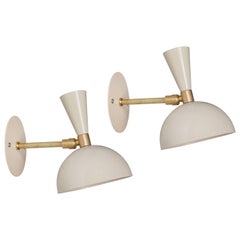 Pair of 'Lola' Brass and Metal Adjustable Sconces in Ivory 