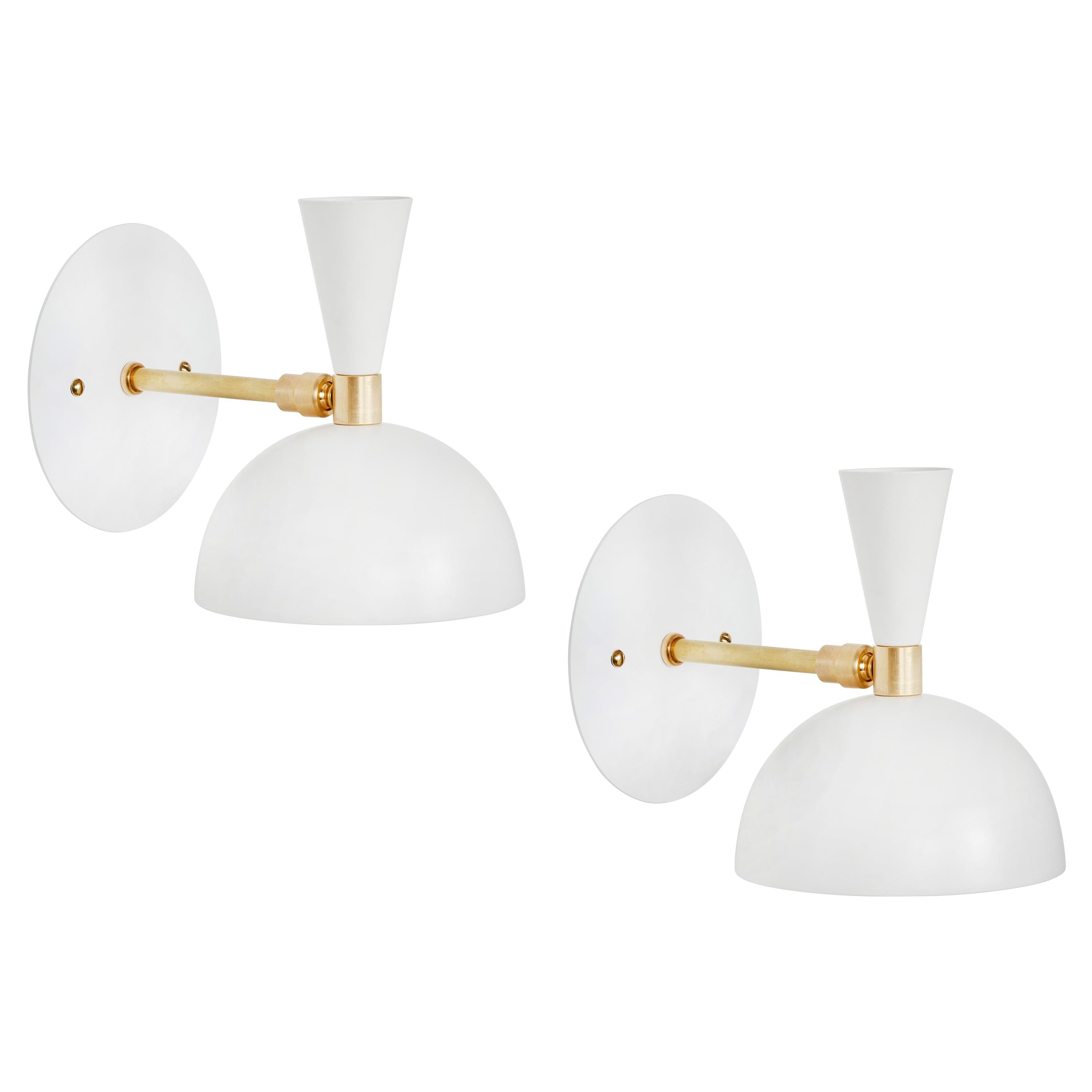 Pair of 'Lola' Brass and Metal Adjustable Sconces in White For Sale