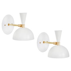 Pair of 'Lola' Brass and Metal Adjustable Sconces in White