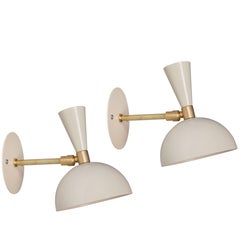Pair of 'Lola' Brass and Metal Adjustable Sconces in White