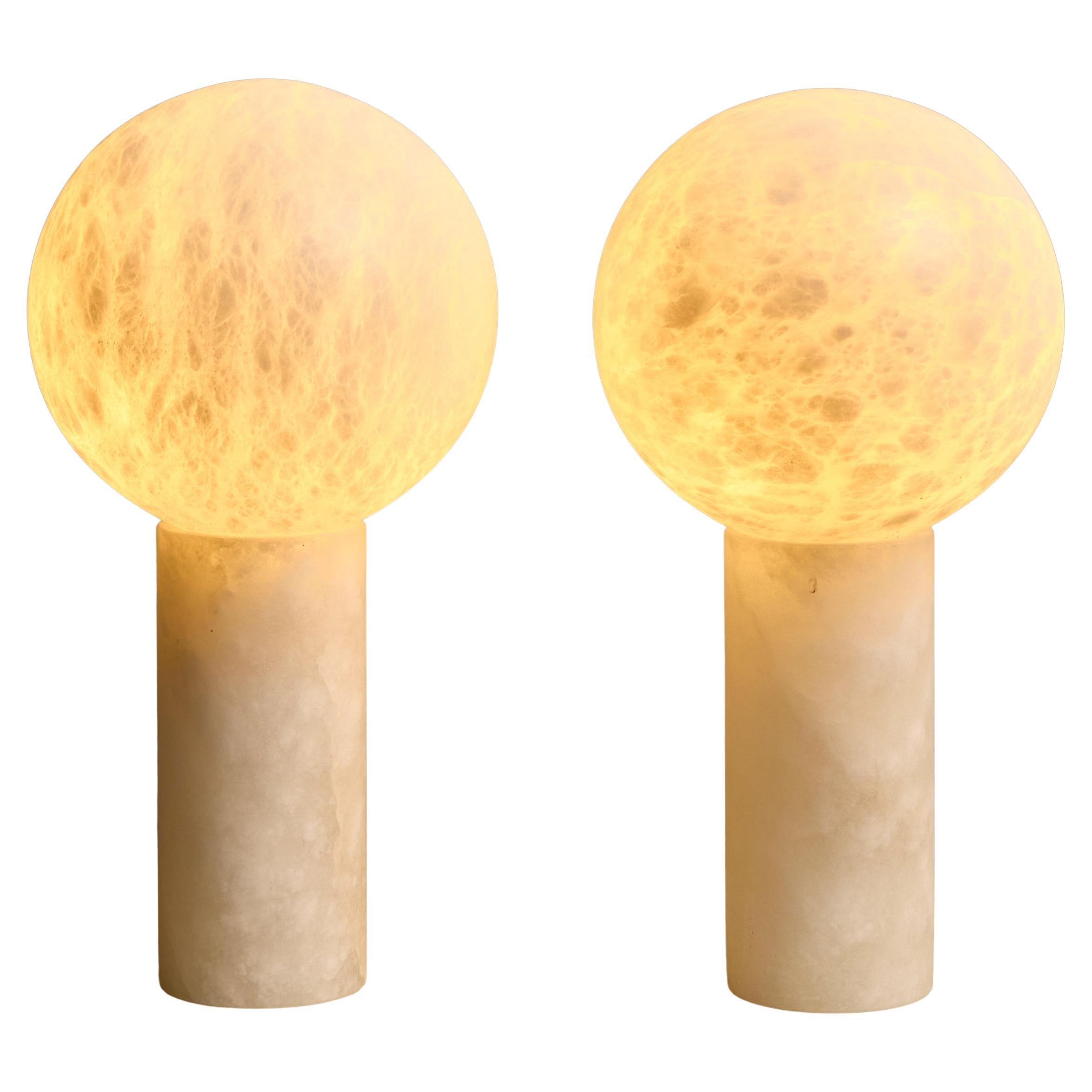 Paire de lampes de bureau Lollipop en albâtre