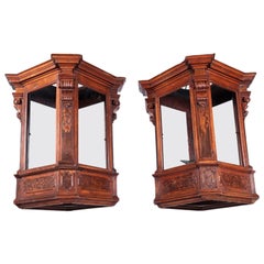 Pair of Lombard Lanterns, Walnut and Glass, Italy, 17th Century