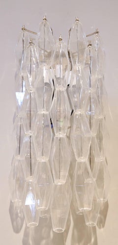 Pair of Long 1970s Venini Style Polyhedron Murano Glass Sconces