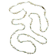 Pair of Long Aurora Borealis Glass Bead Necklaces with Faux Pearls circa 1950s