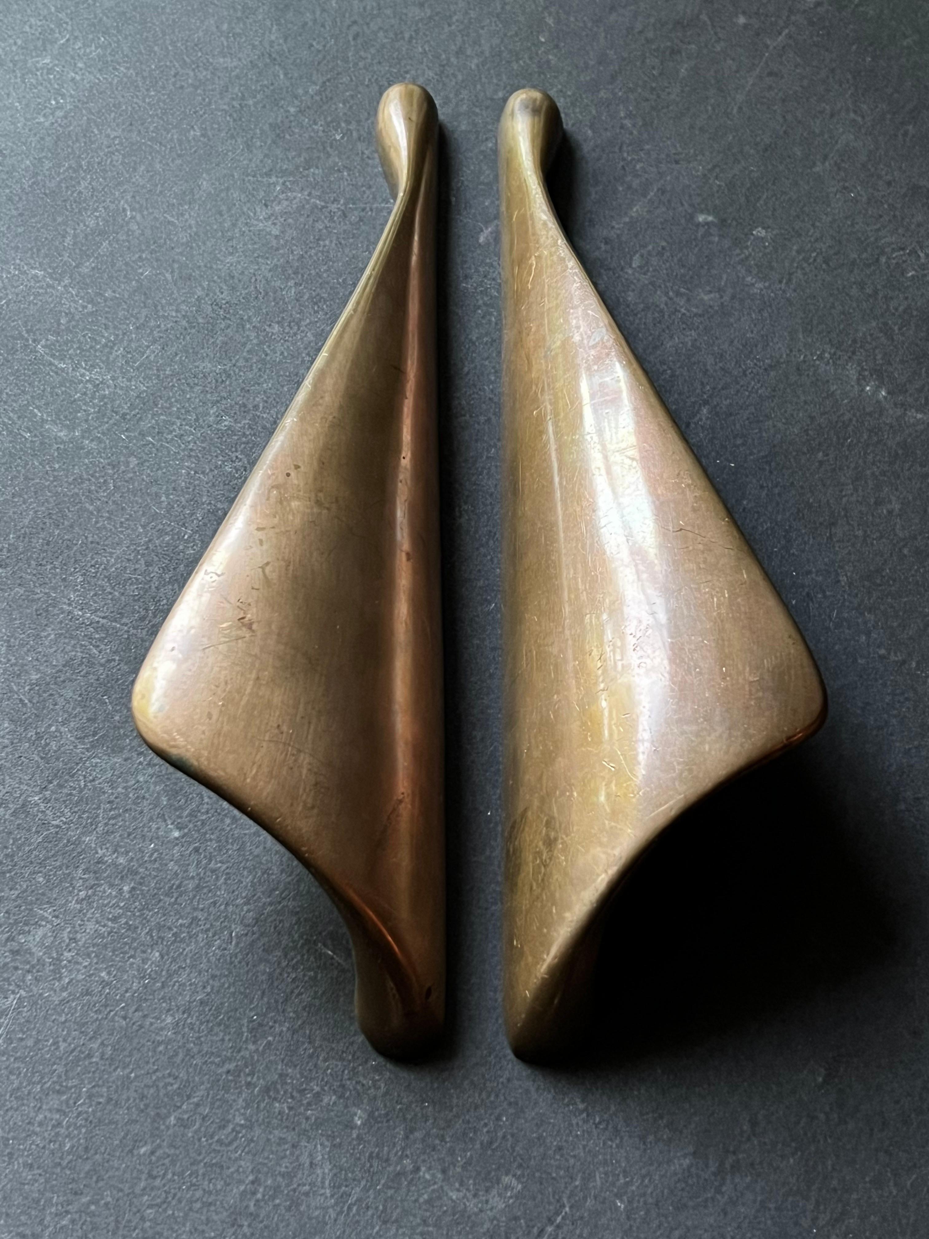 Art Deco Pair of Long Bronze Door Handles, 20th Century