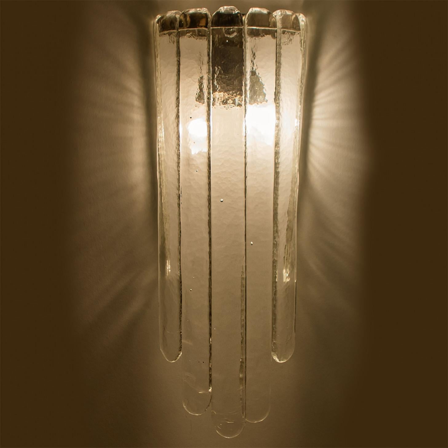 Pair of Long Clear Wall Lights, Mazzega, 1970s For Sale 3
