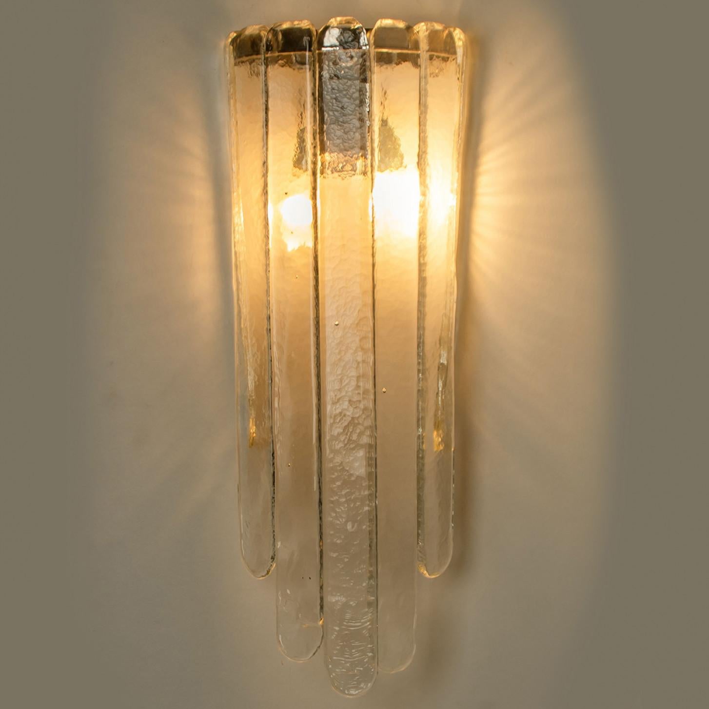 Pair of Long Clear Wall Lights, Mazzega, 1970s For Sale 6