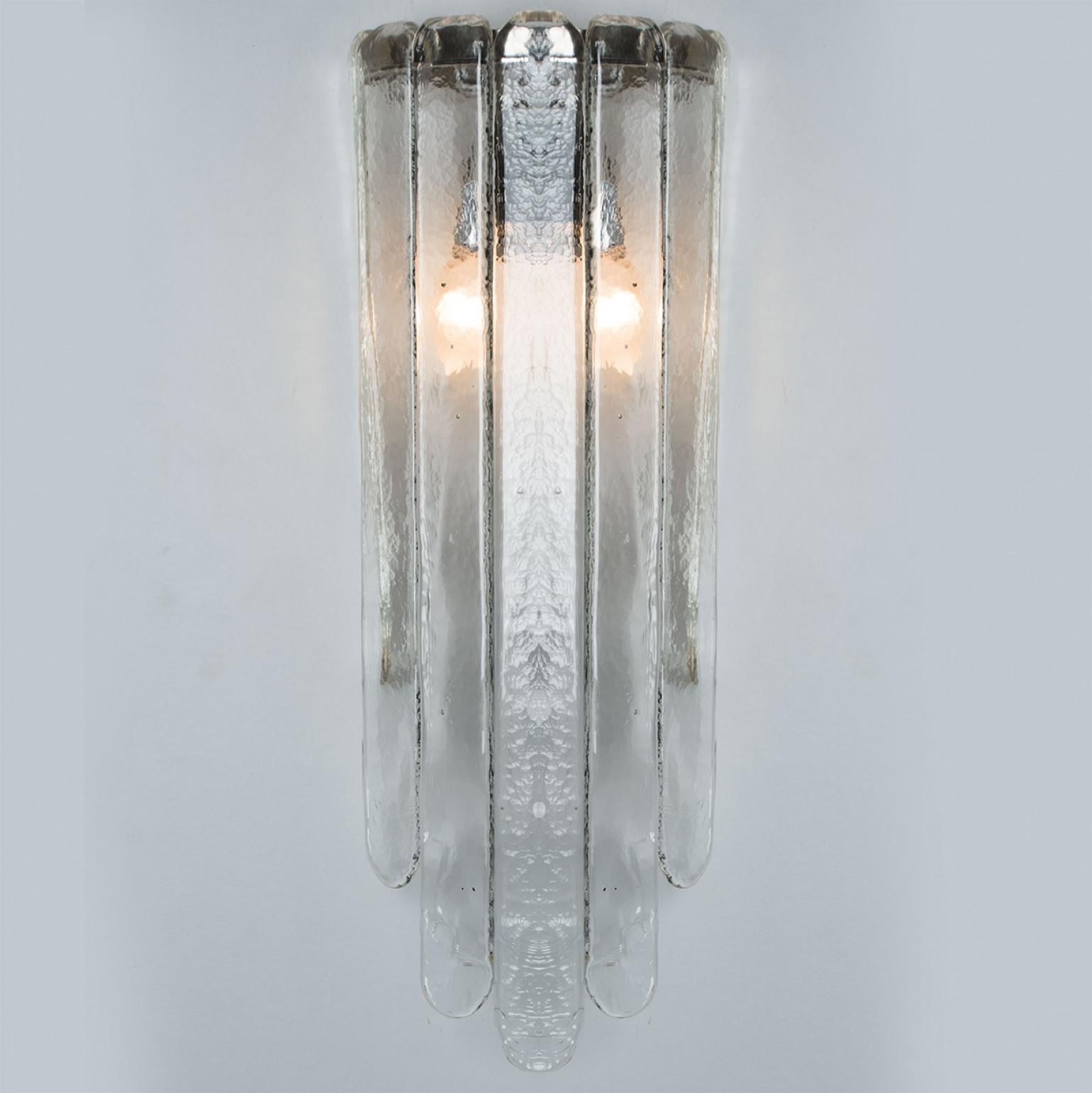 Pair of Long Clear Wall Lights, Mazzega, 1970s For Sale 7