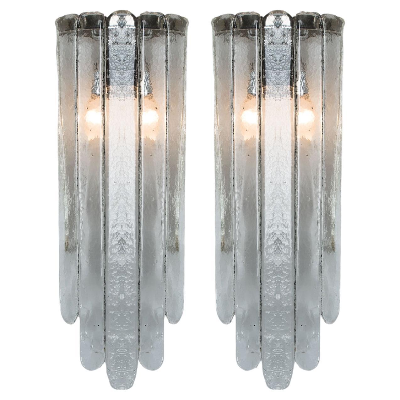 Pair of Long Clear Wall Lights, Mazzega, 1970s