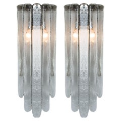 Vintage Pair of Long Clear Wall Lights, Mazzega, 1970s