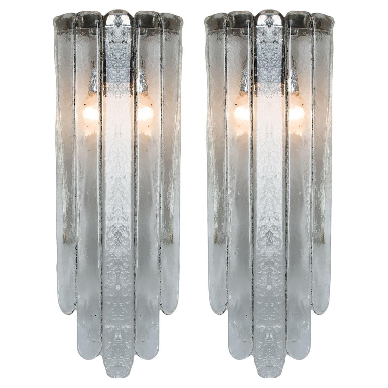 Pair of Long Clear Wall Lights, Mazzega, 1970s